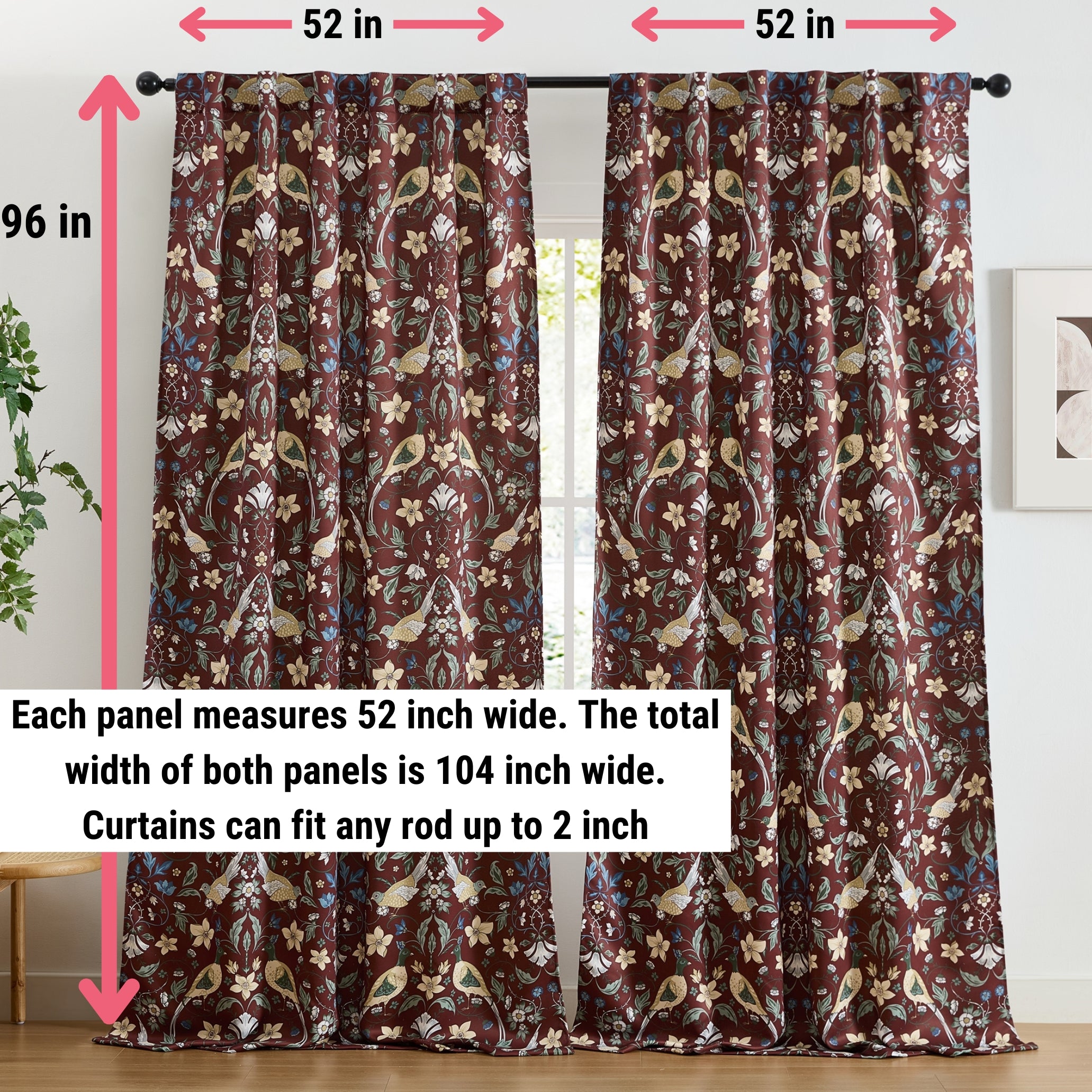 Florence Floral & Birds Curtains - Set of 2