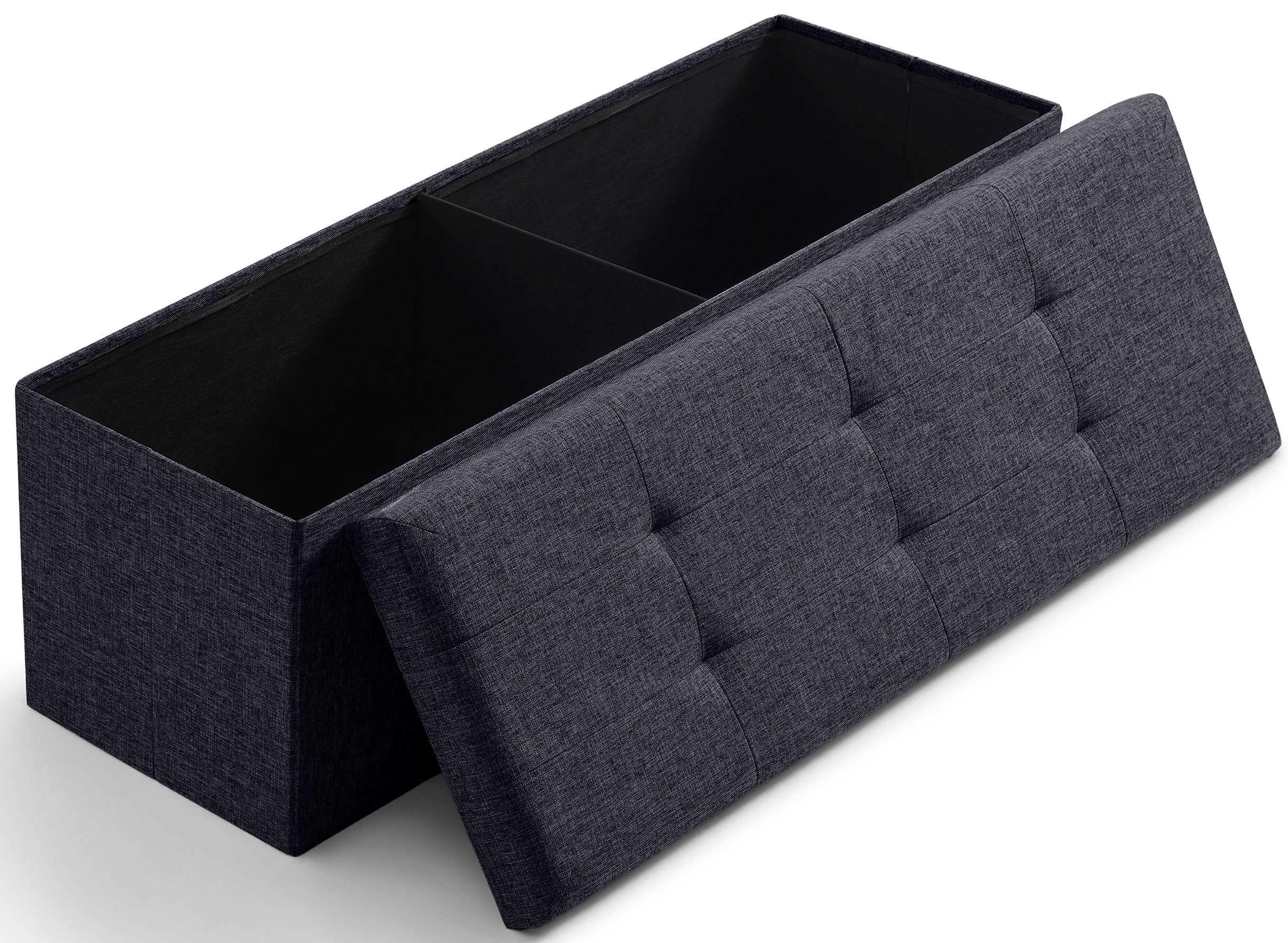 Foldable Tufted Linen 43" Inch Long Bench Storage Ottoman