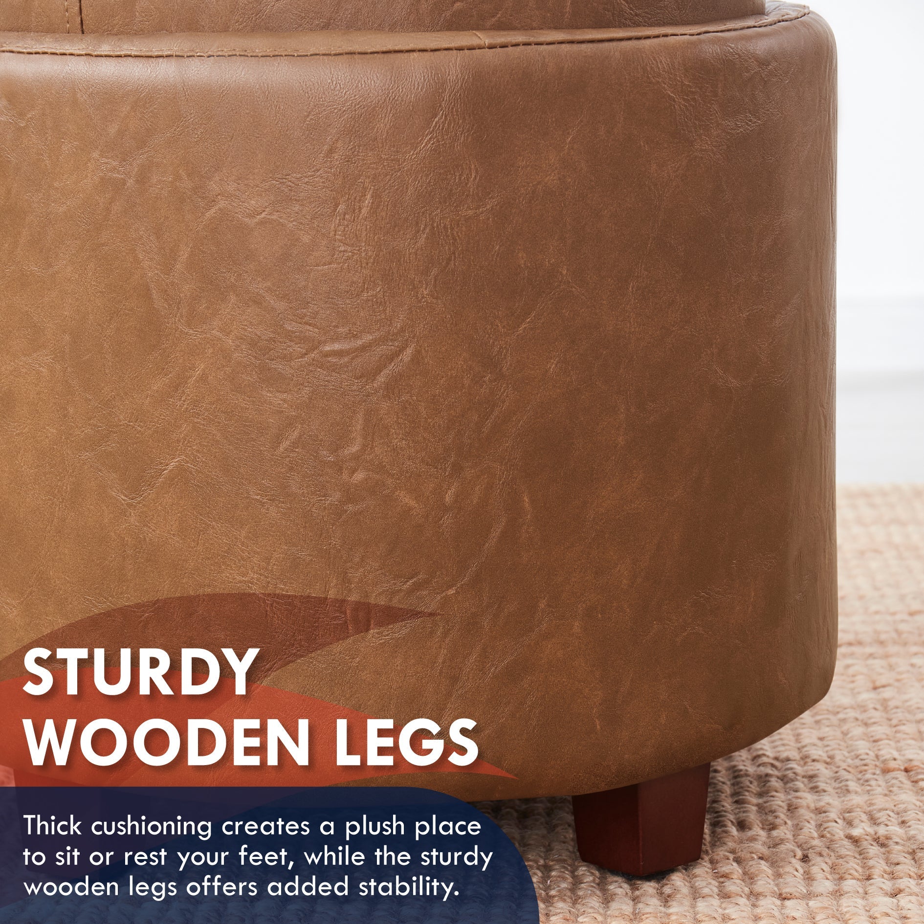 Lawrence Round Faux Leather Storage Ottoman with Table Top Lid - Mocha