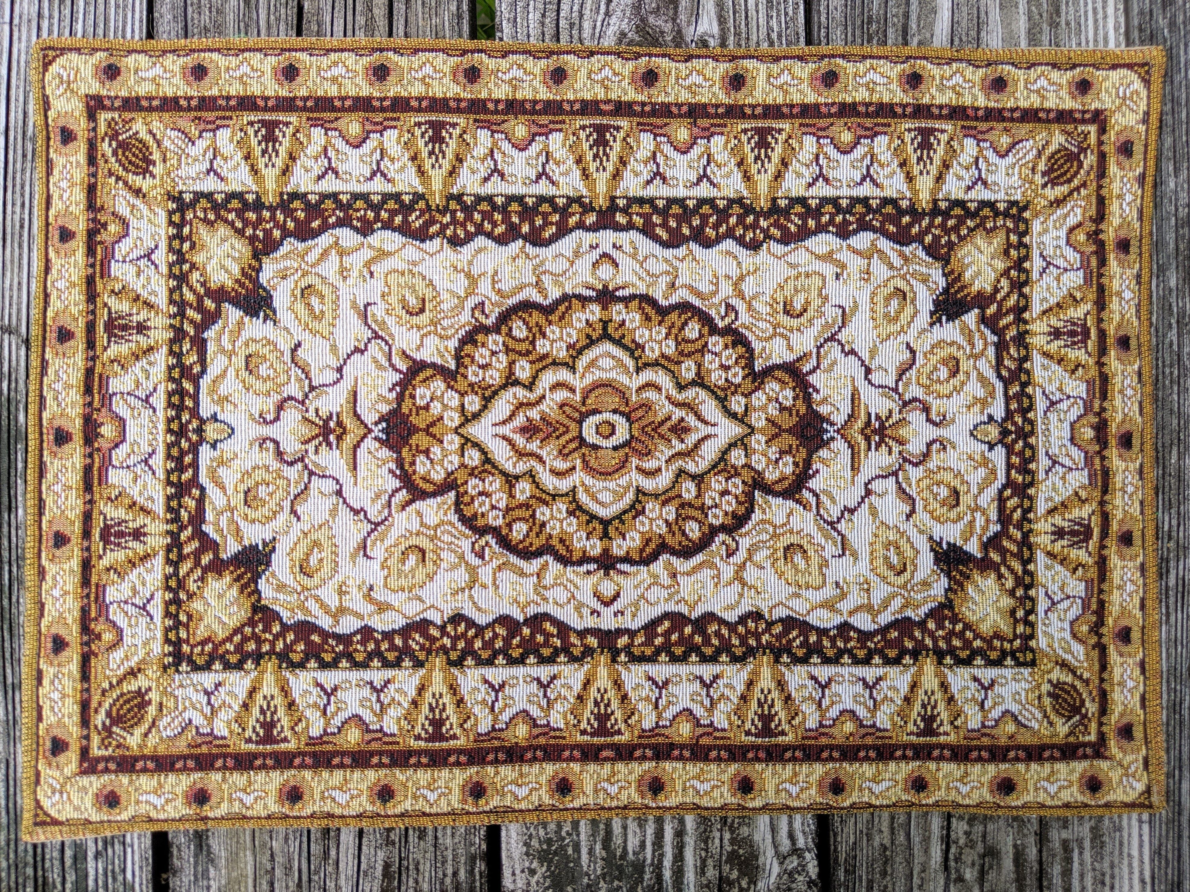 Set of 4-6 Pieces Royal Persian Style Rug Golden Brown Floral Tapestry Placemats 13" x 19" (18119)