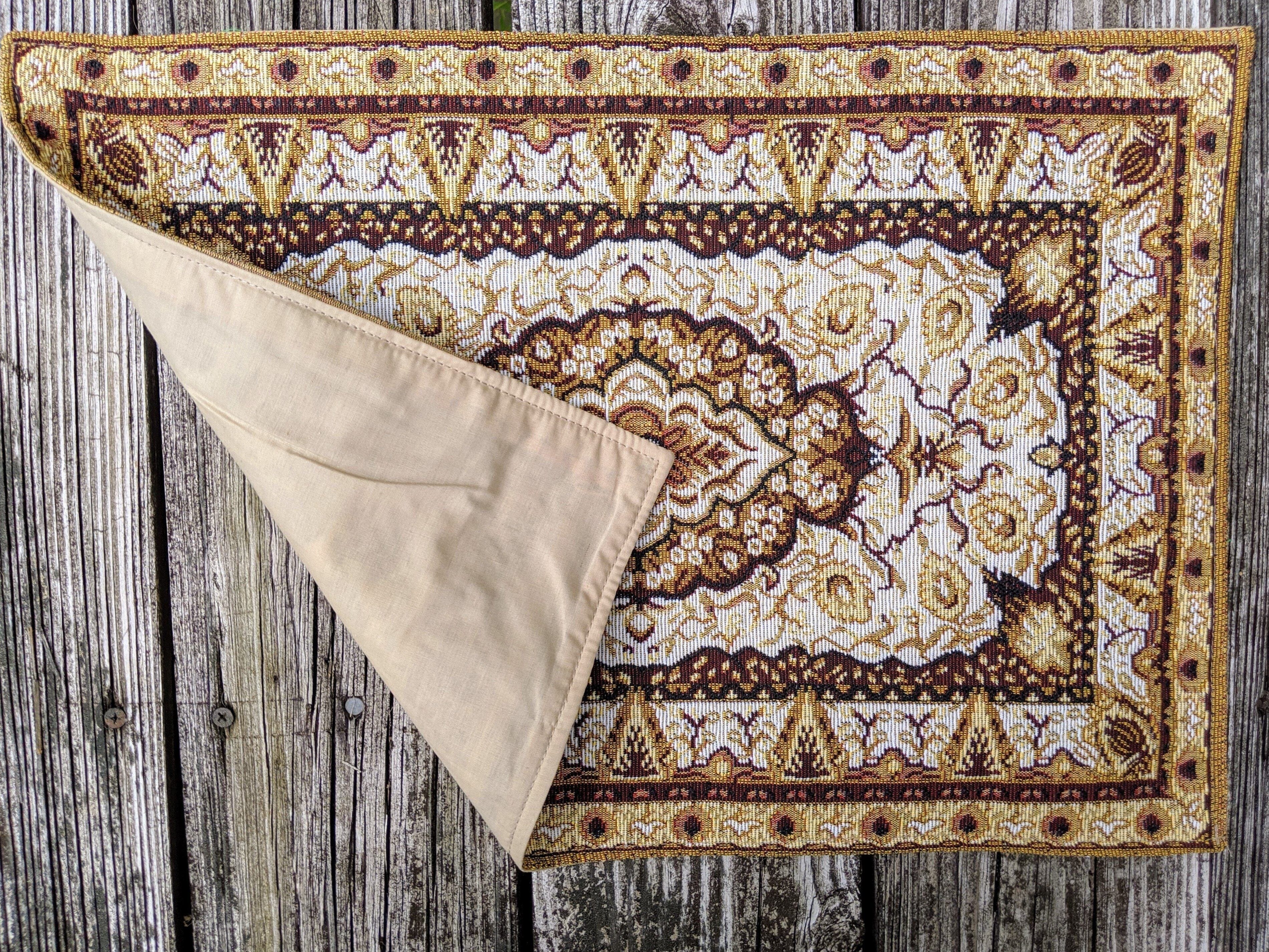 Set of 4-6 Pieces Royal Persian Style Rug Golden Brown Floral Tapestry Placemats 13" x 19" (18119)