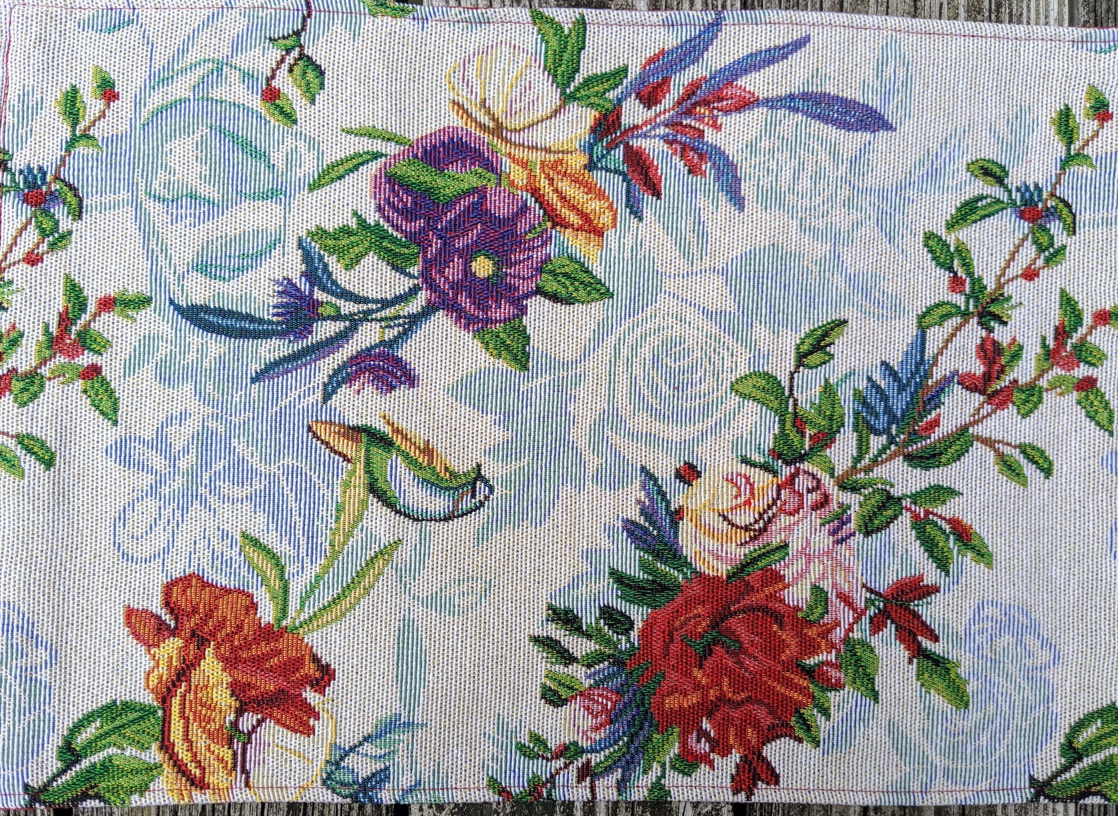 Set of 4-Pieces Tropical Sky Blue Birds Floral Tapestry Dining Table Placemats 13" x 19" (18116)