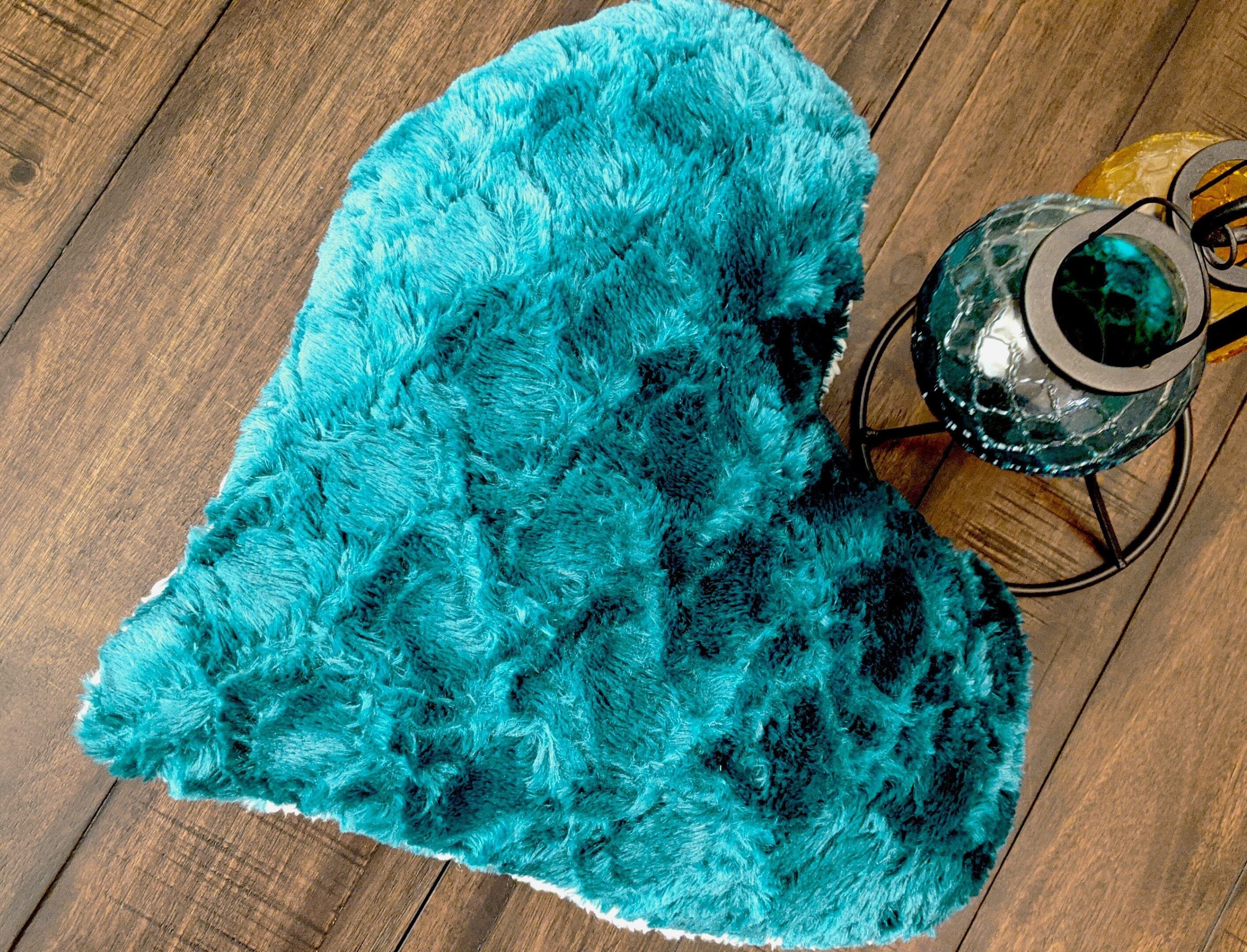 Lucky Irish Teal Green Faux Fur Heart Shaped Throw Pillow - 16" x 14"