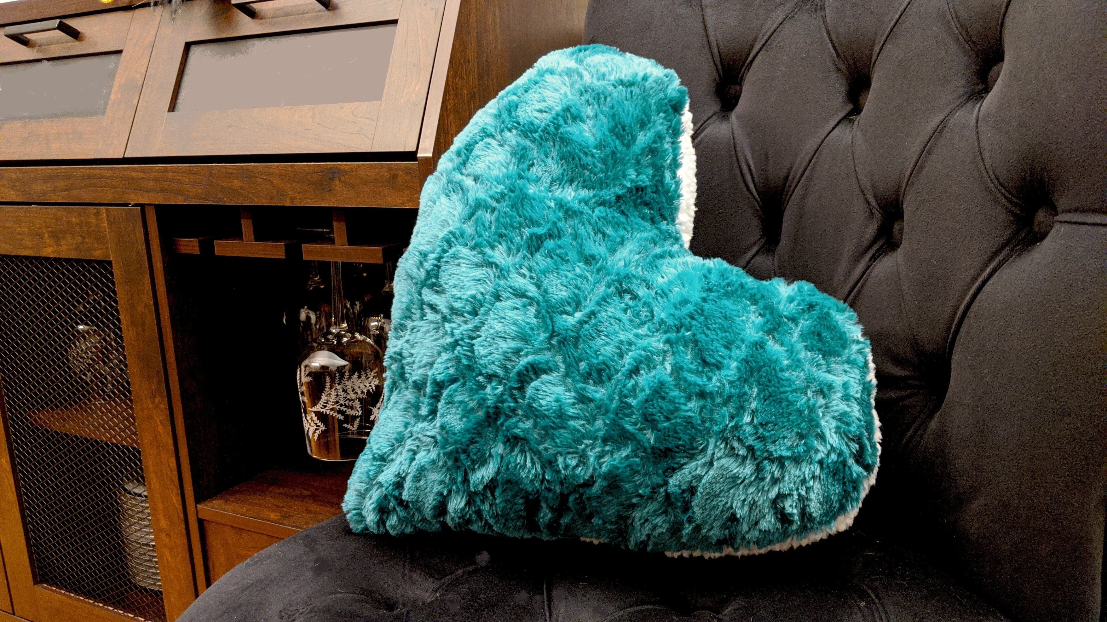 Lucky Irish Teal Green Faux Fur Heart Shaped Throw Pillow - 16" x 14"