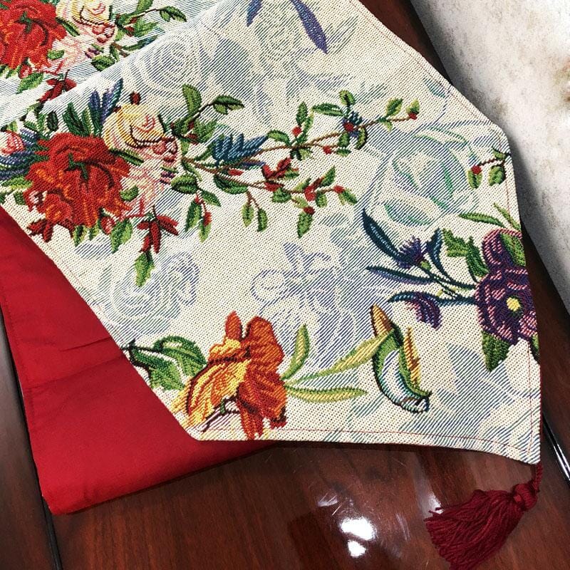 Floral Roses Tropical Paradise Birds Woven Tapestry Dining Table Runner (18116)
