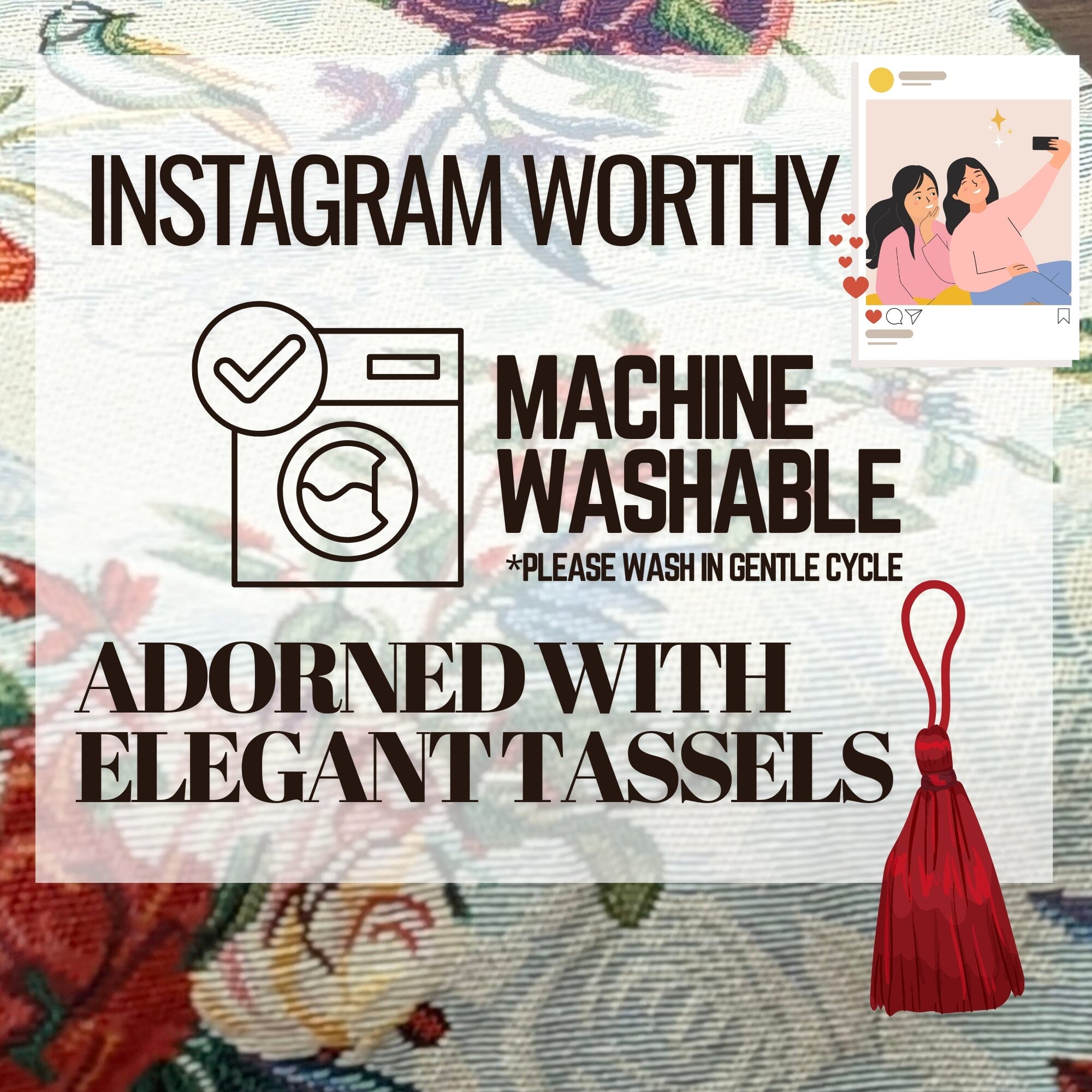 Floral Roses Tropical Paradise Birds Woven Tapestry Dining Table Runner (18116)