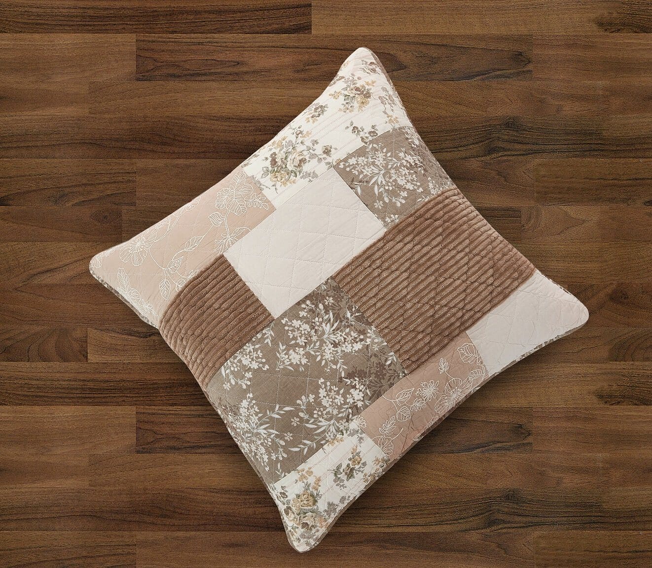 Vintage Patchwork Dusty Rose Taupe & Tan Beige Brown Floral Euro Pillow Sham Cover, 26" x 26" (JHW866)
