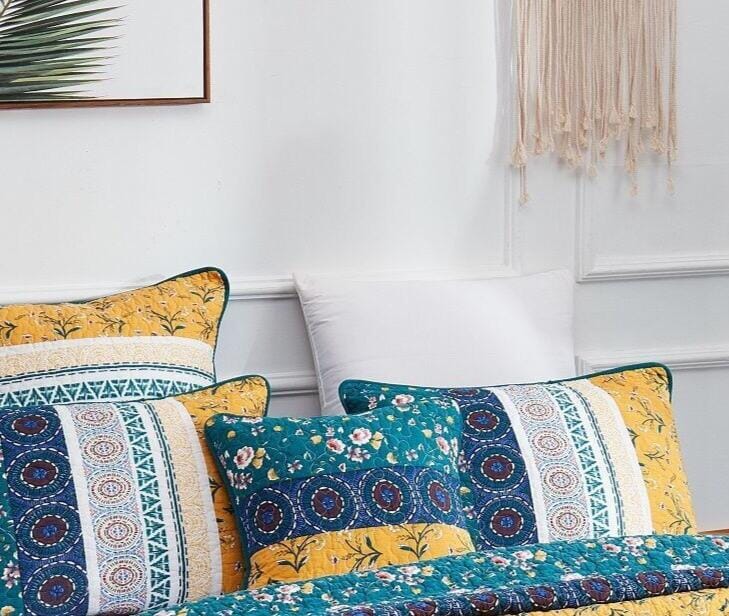 Set of 2 Bohemian Patchwork WildFlowers Floral Gardenia Throw Pillow Covers, 18" x 18" (JHW886)