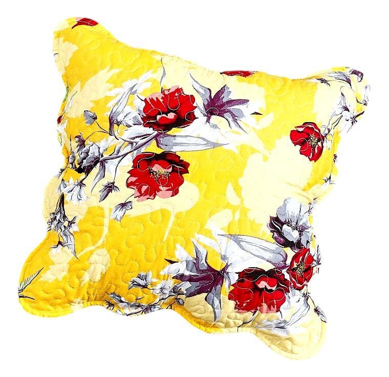 Set of 2 Sunshine Yellow Hummingbirds Floral Scalloped Throw Pillow Covers, 18" (JHW925)