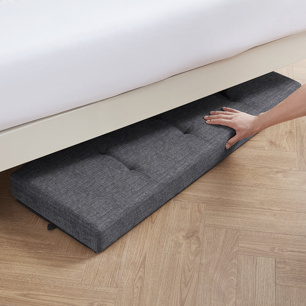 Foldable Tufted 43 Inch Long Linen Bench Storage Ottoman with Legs - Charcoal Gray