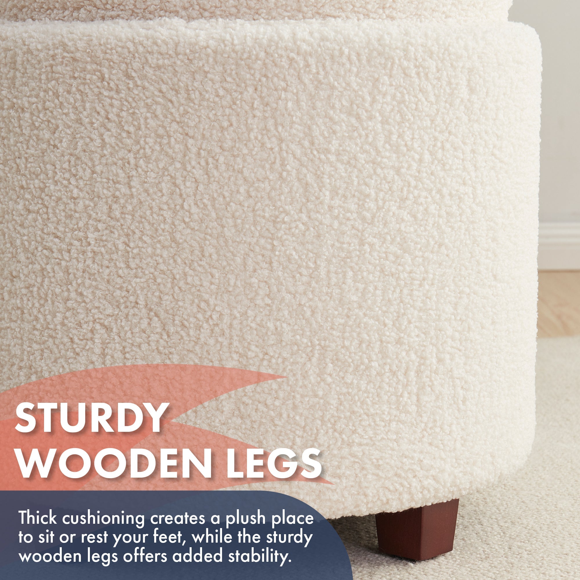 Lawrence Round Boucle White Storage Ottoman with Table Top Lid