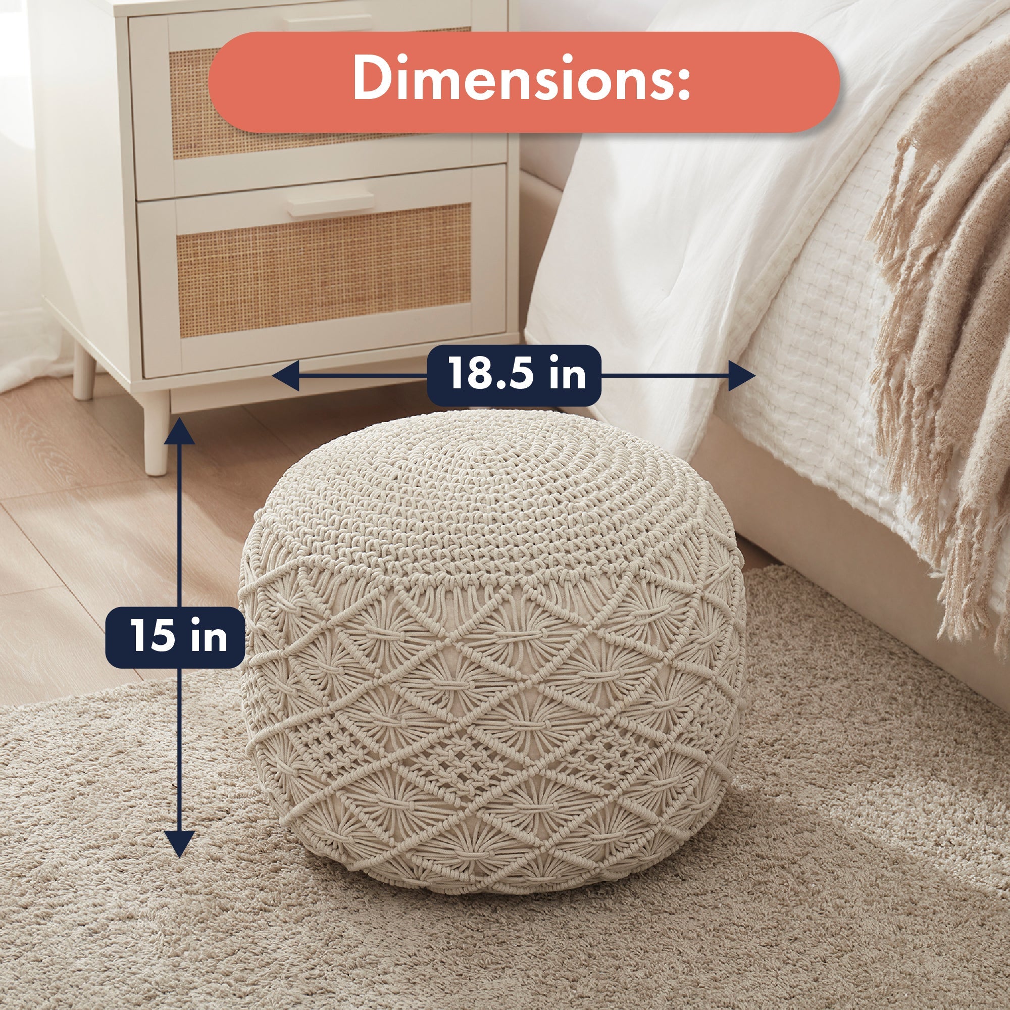 Cotton Macrame Braid Pouf Ottoman