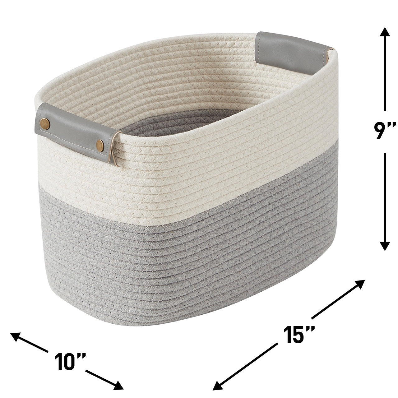 3 Pack Woven Cotton Rope Shelf Storage Basket with Leather Handles