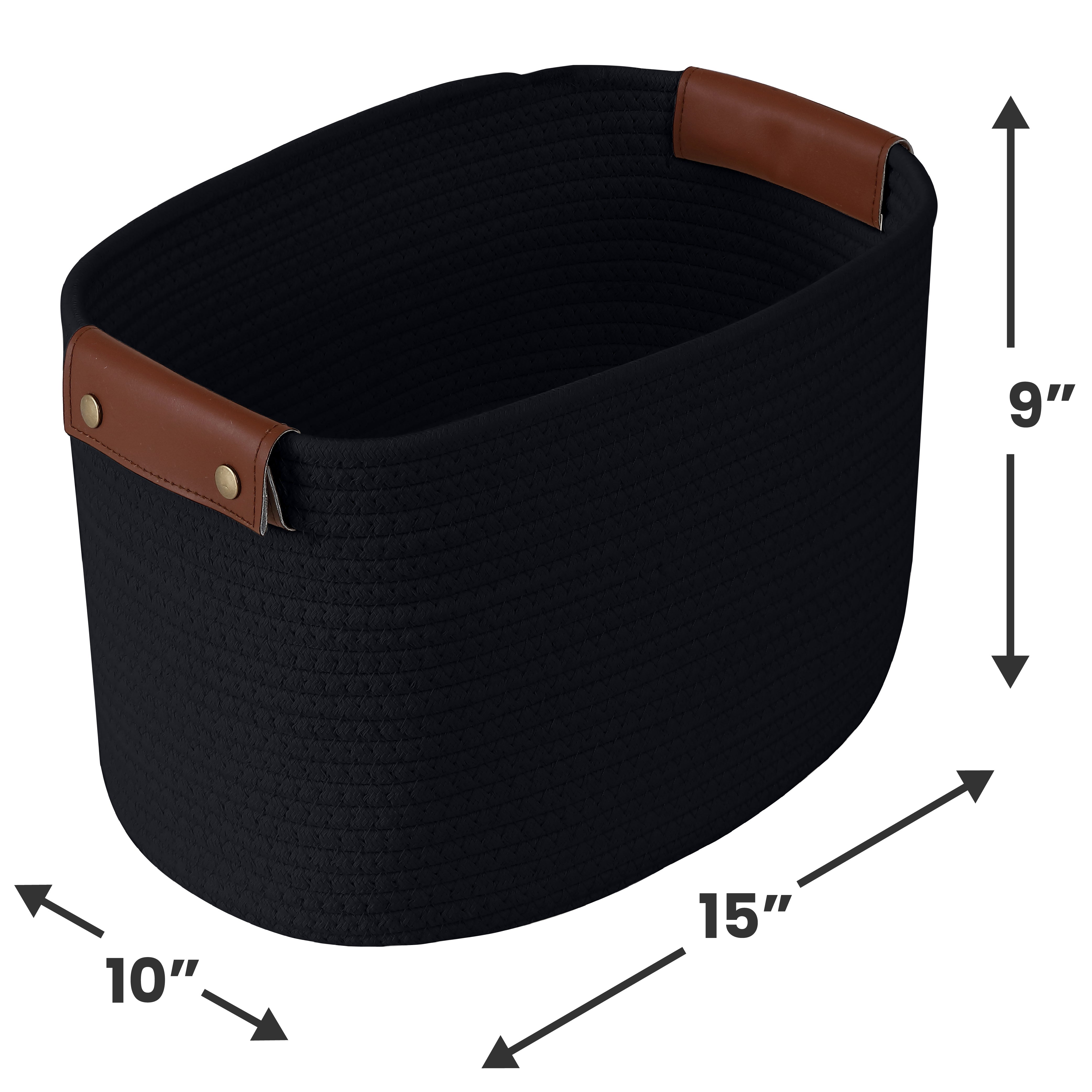 3 Pack Woven Cotton Rope Shelf Storage Basket with Leather Handles