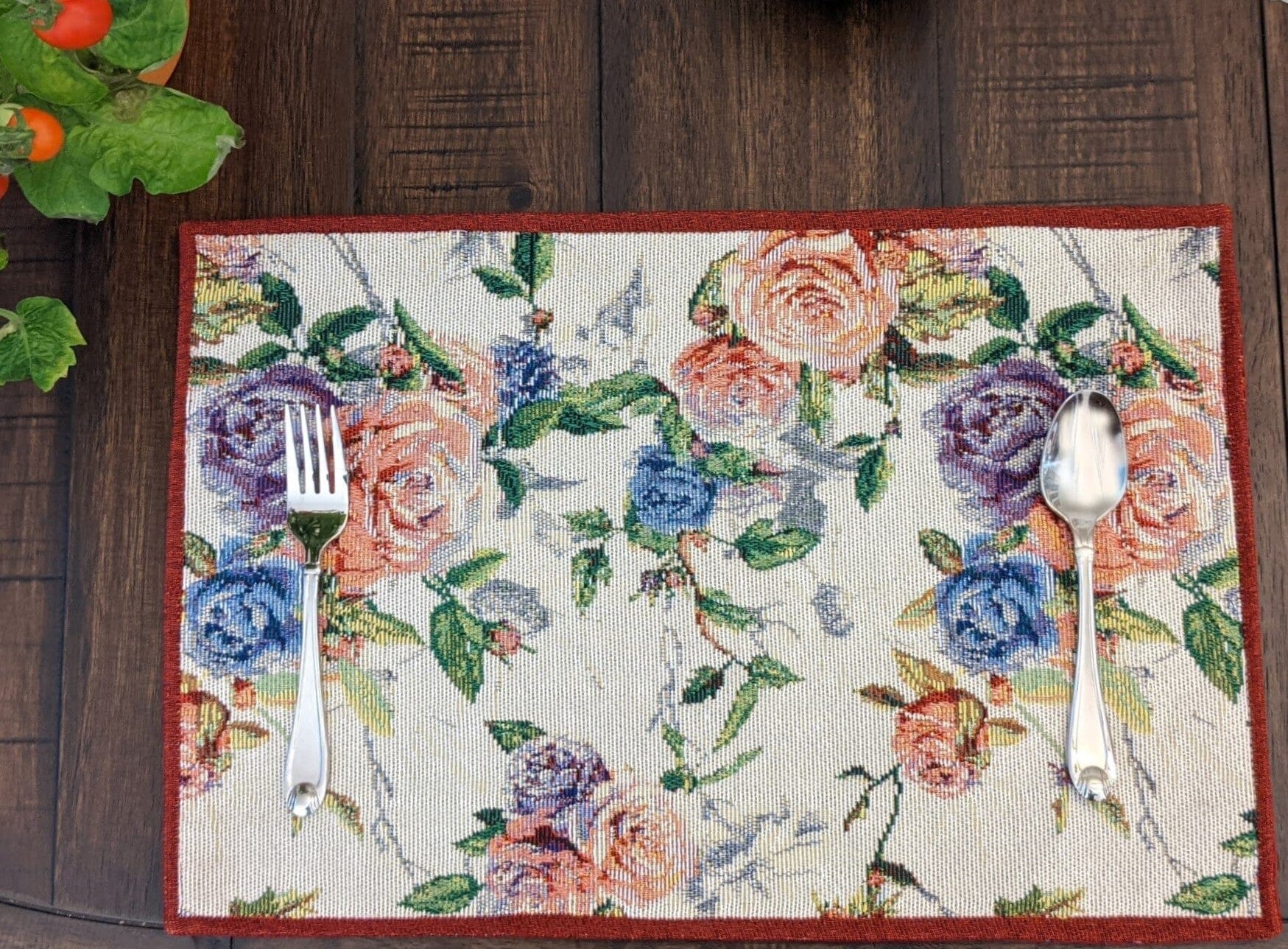 Set of 4-Pieces Vintage Romantic Roses Lovely Pink Floral Tapestry Placemats 13" x 19" (879)