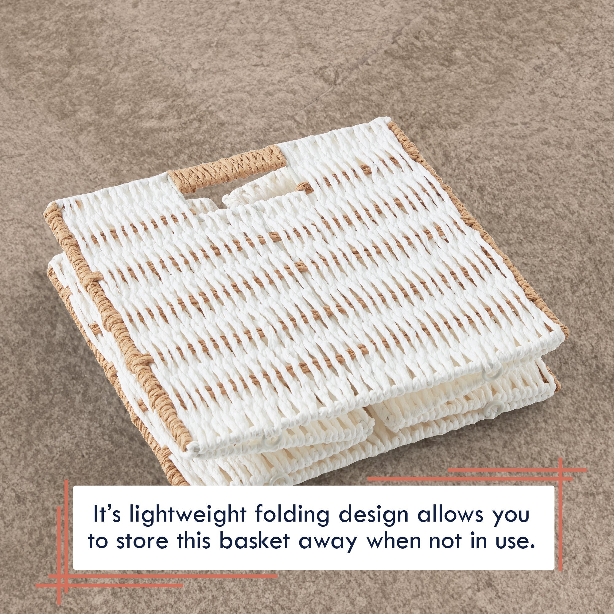 Foldable Paper Wicker Storage Shelf Basket Cube Bin with Handles - Set of 2