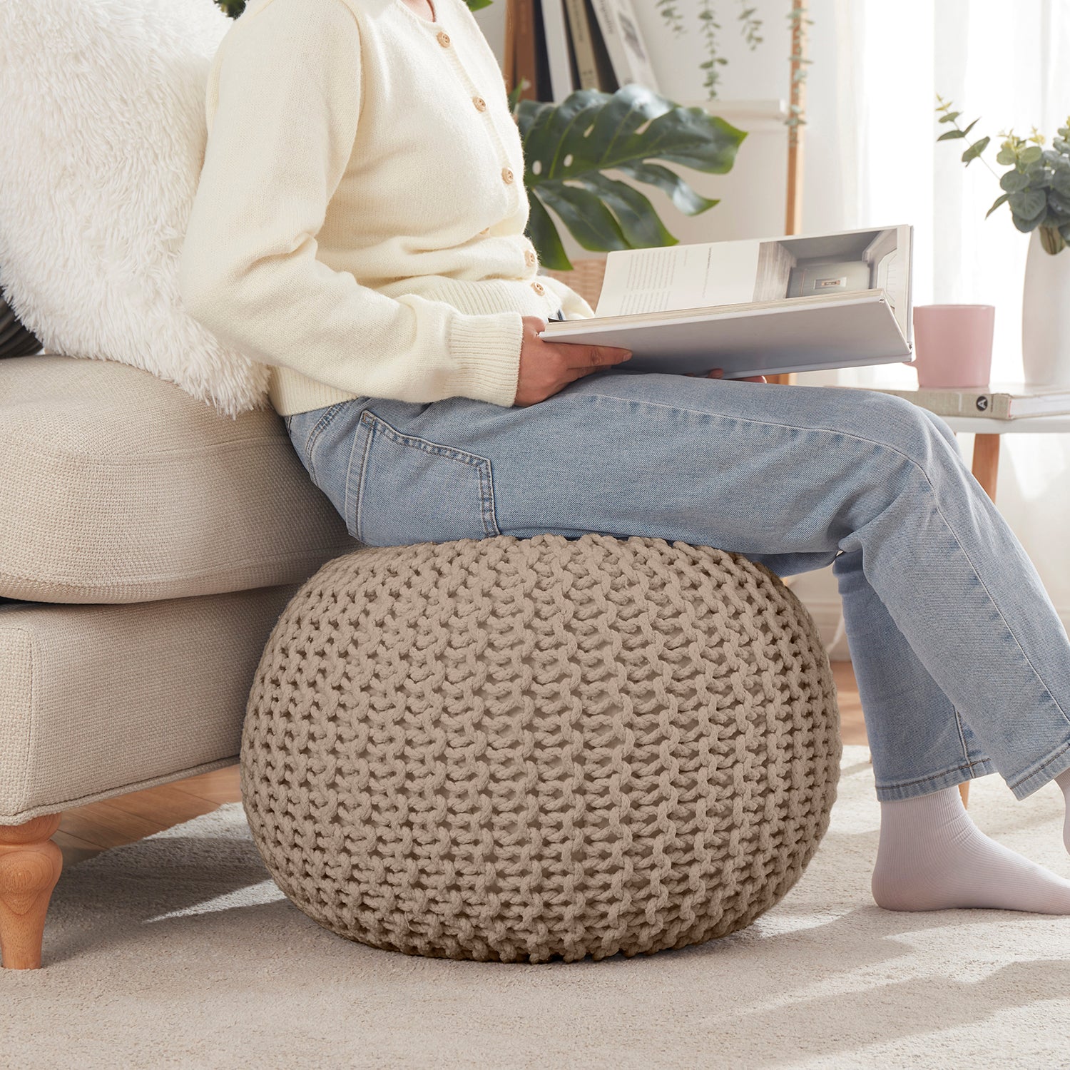 Cotton Classic Braid Pouf Ottoman