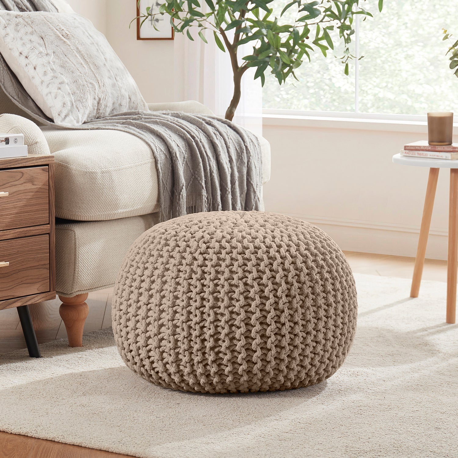 Cotton Classic Braid Pouf Ottoman