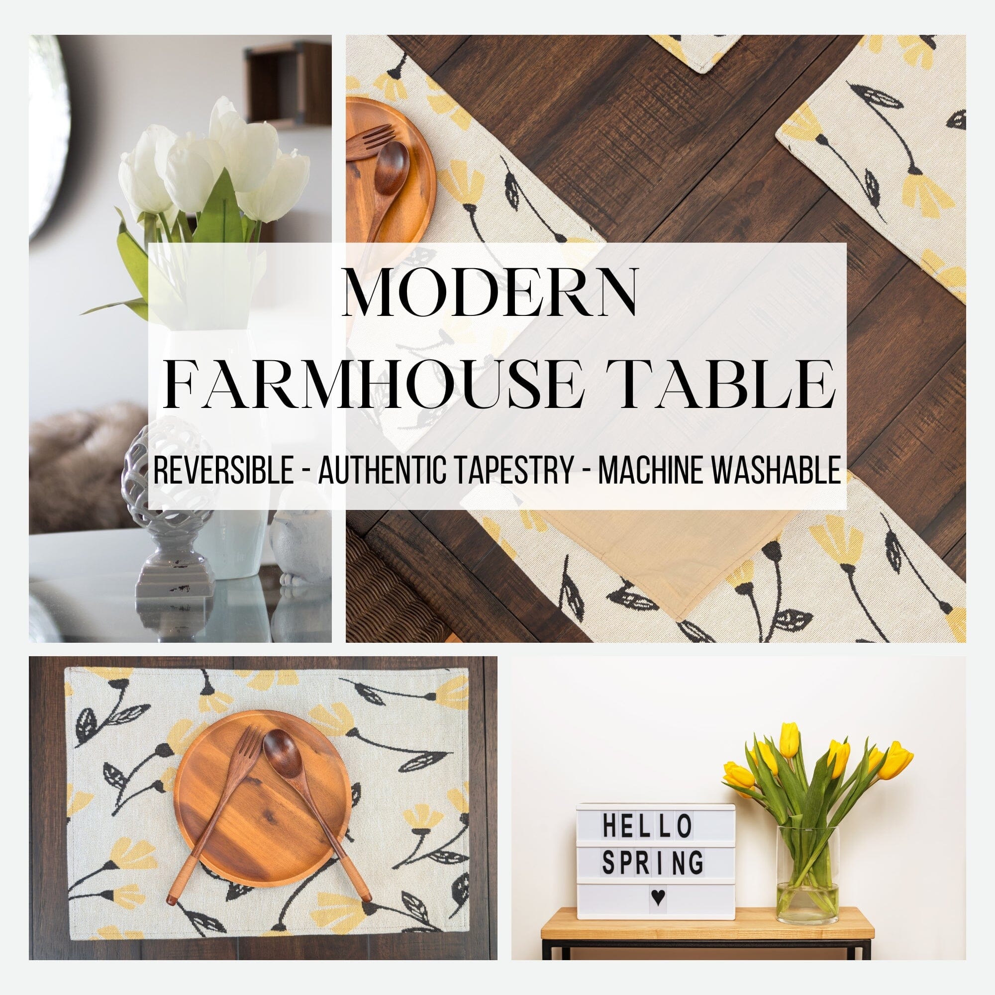 Set of 4-Pieces Sunshine Yellow Fleur Spring Tapestry Dining Table Placemats 13" x 19" (18112)