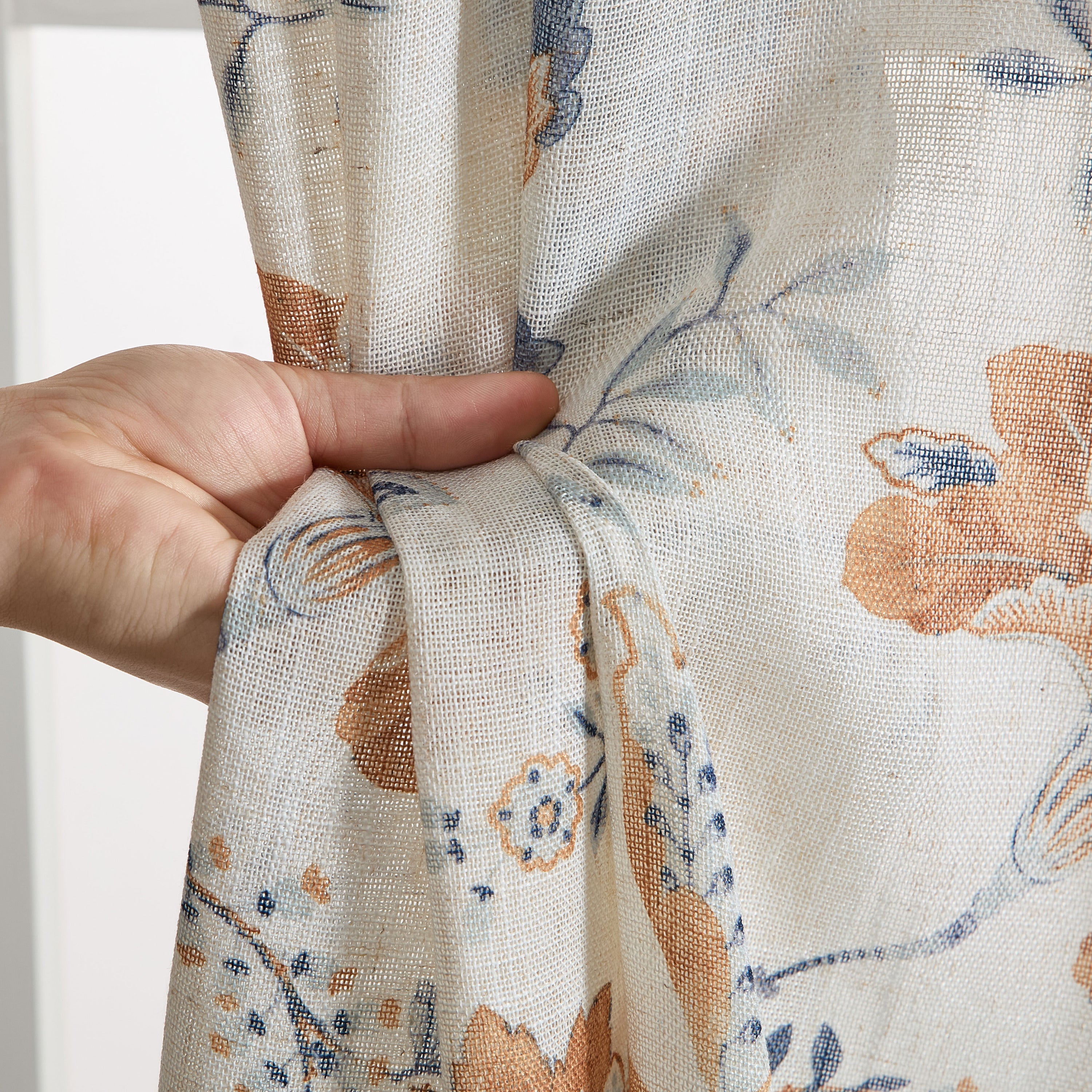 Spring Bloom Linen Floral Rod Pocket Back Tab Curtains
