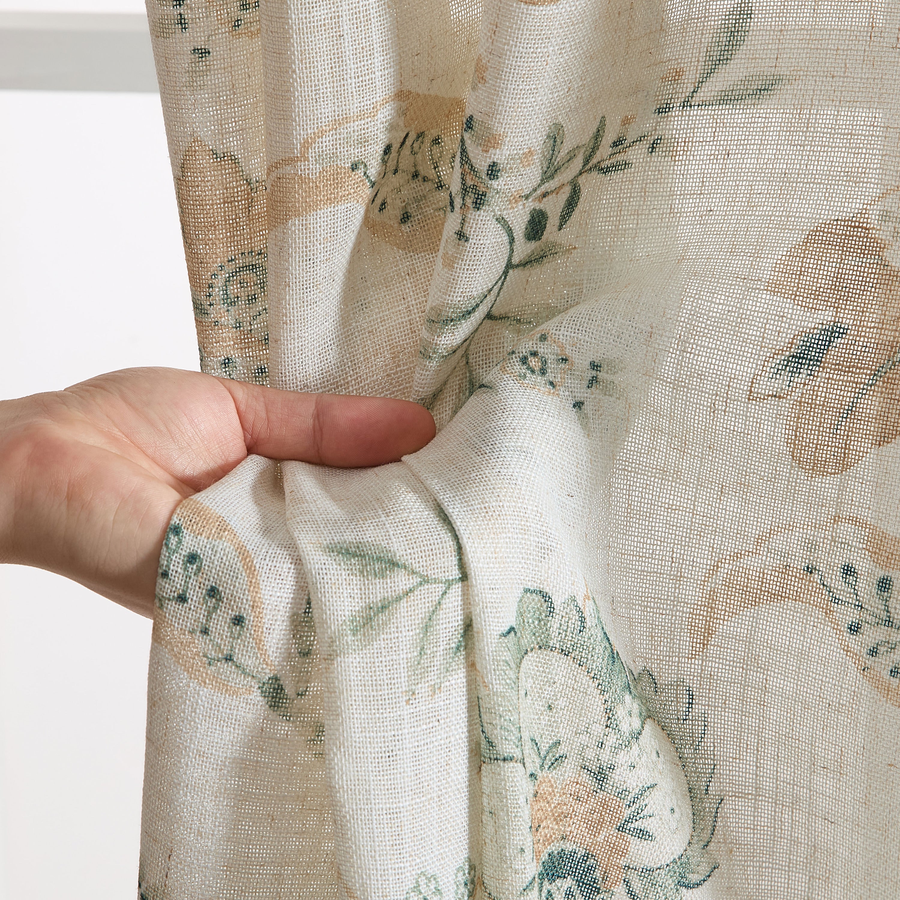 Spring Bloom Linen Floral Rod Pocket Back Tab Curtains