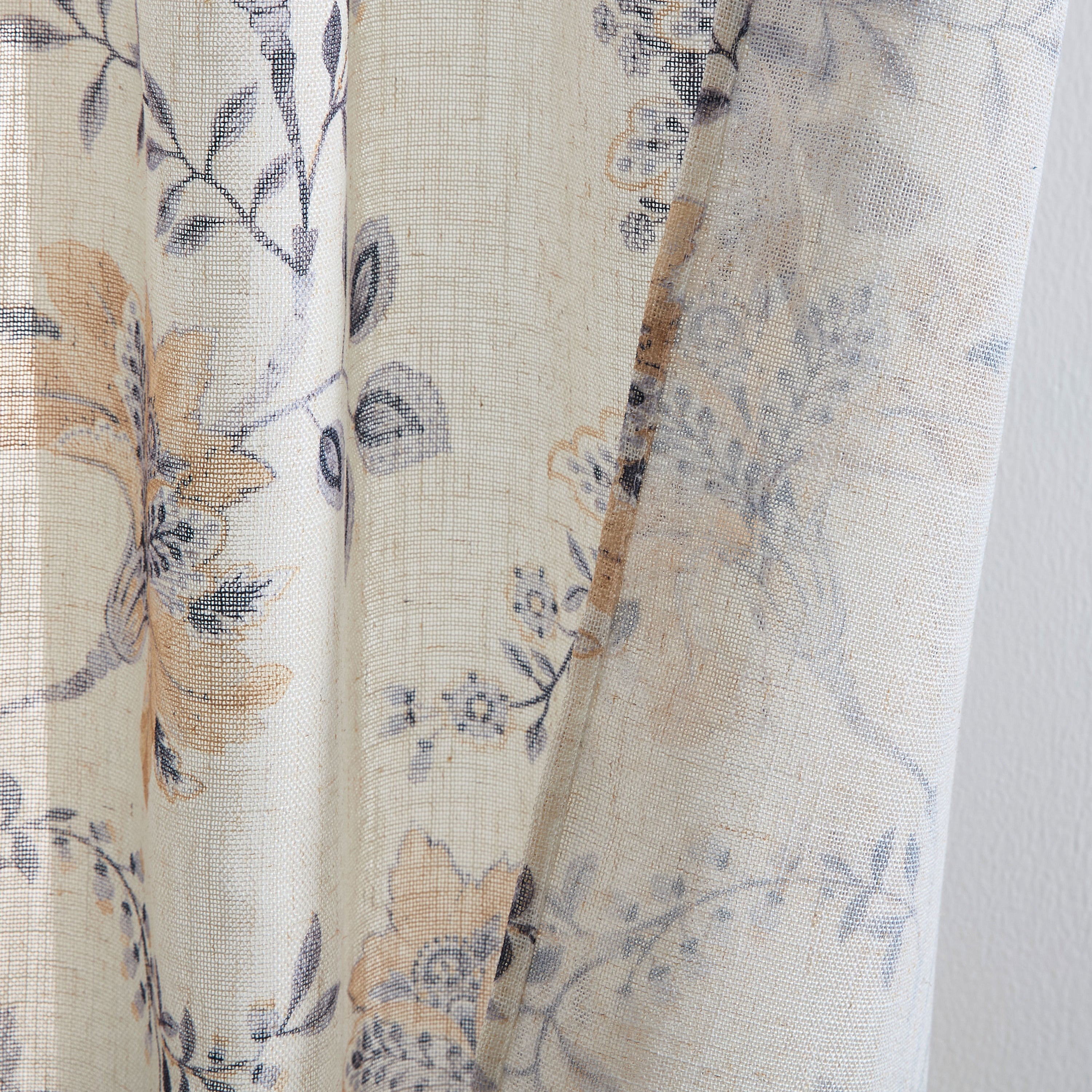 Spring Bloom Linen Floral Rod Pocket Back Tab Curtains
