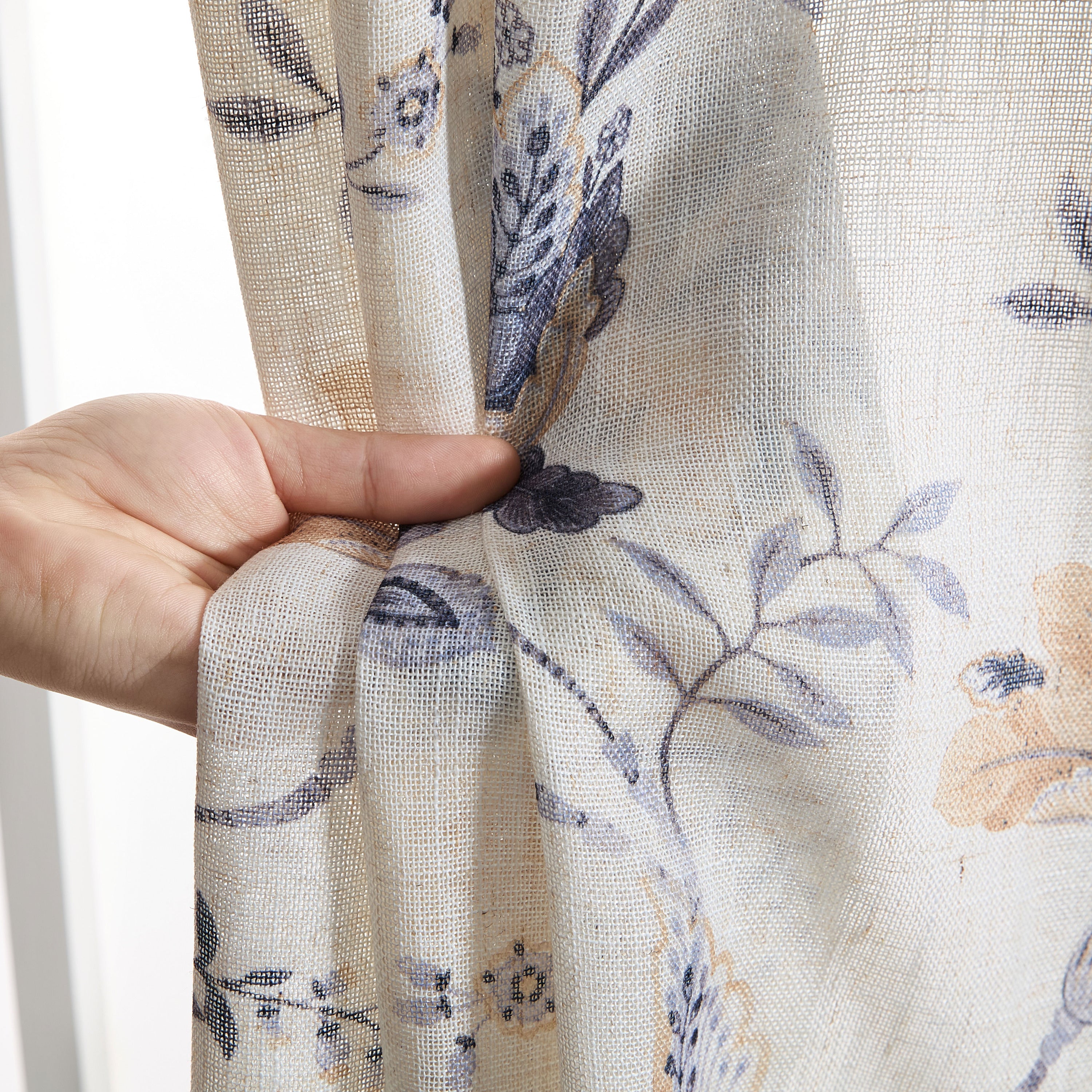 Spring Bloom Linen Floral Rod Pocket Back Tab Curtains