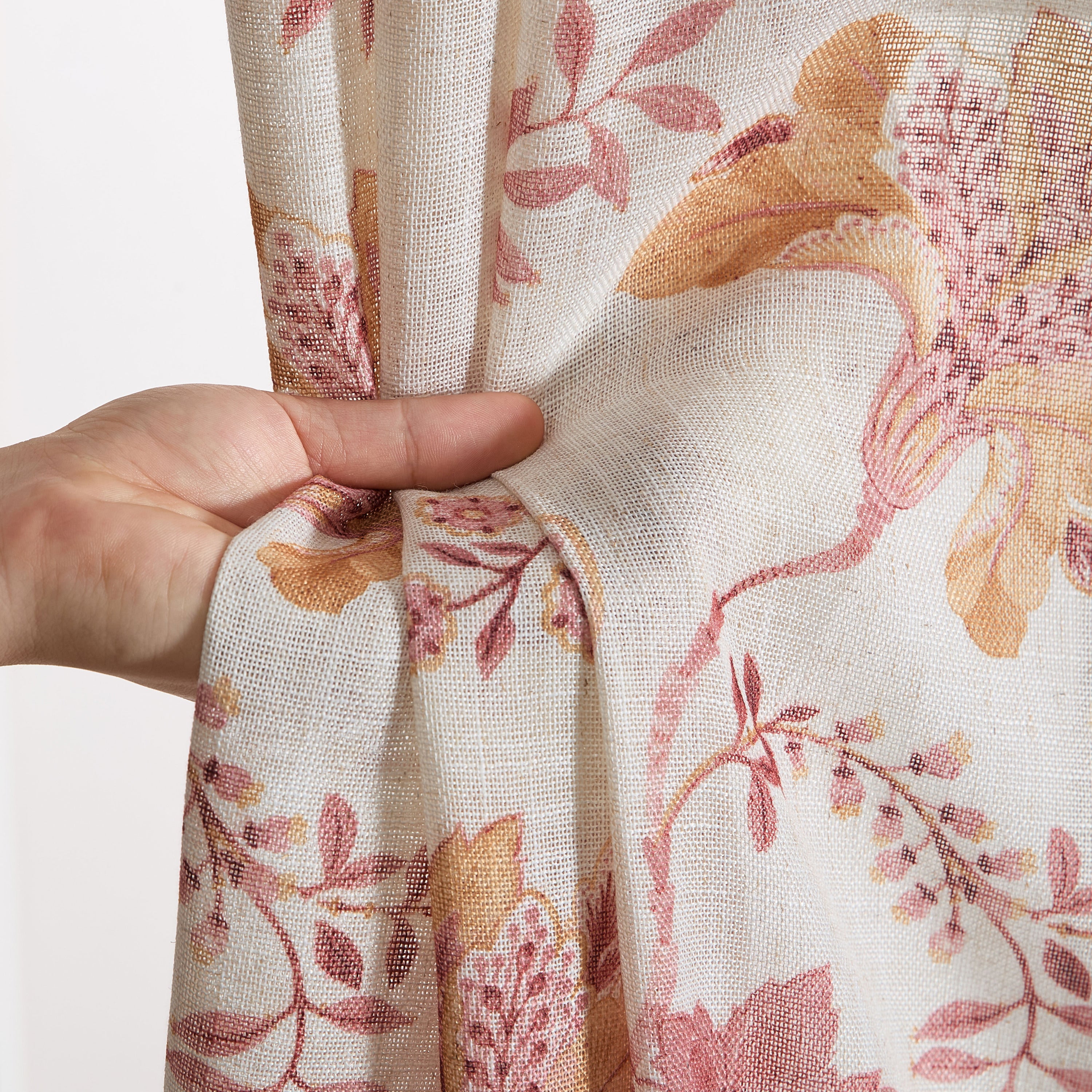 Spring Bloom Linen Floral Rod Pocket Back Tab Curtains