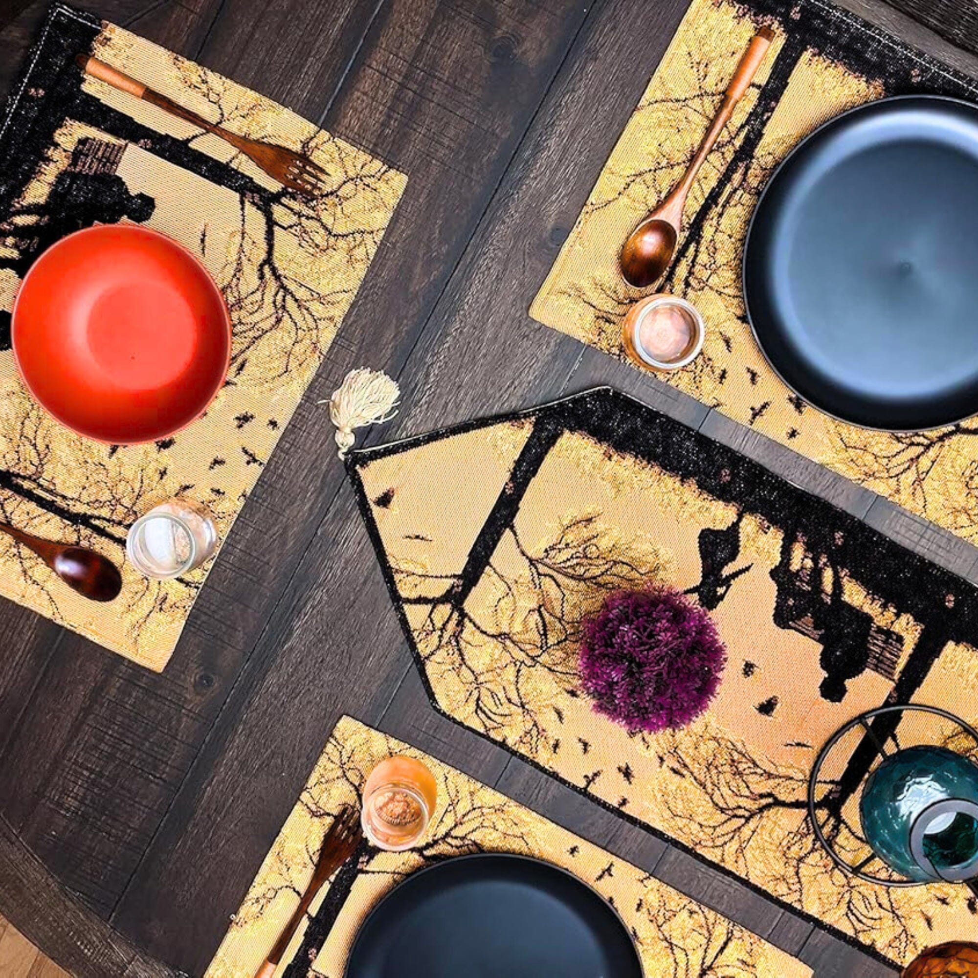 Set of 4 Pieces Autumn Birds Blessing Tapestry Dining Placemats 13" x 19" (Thanksgiving)