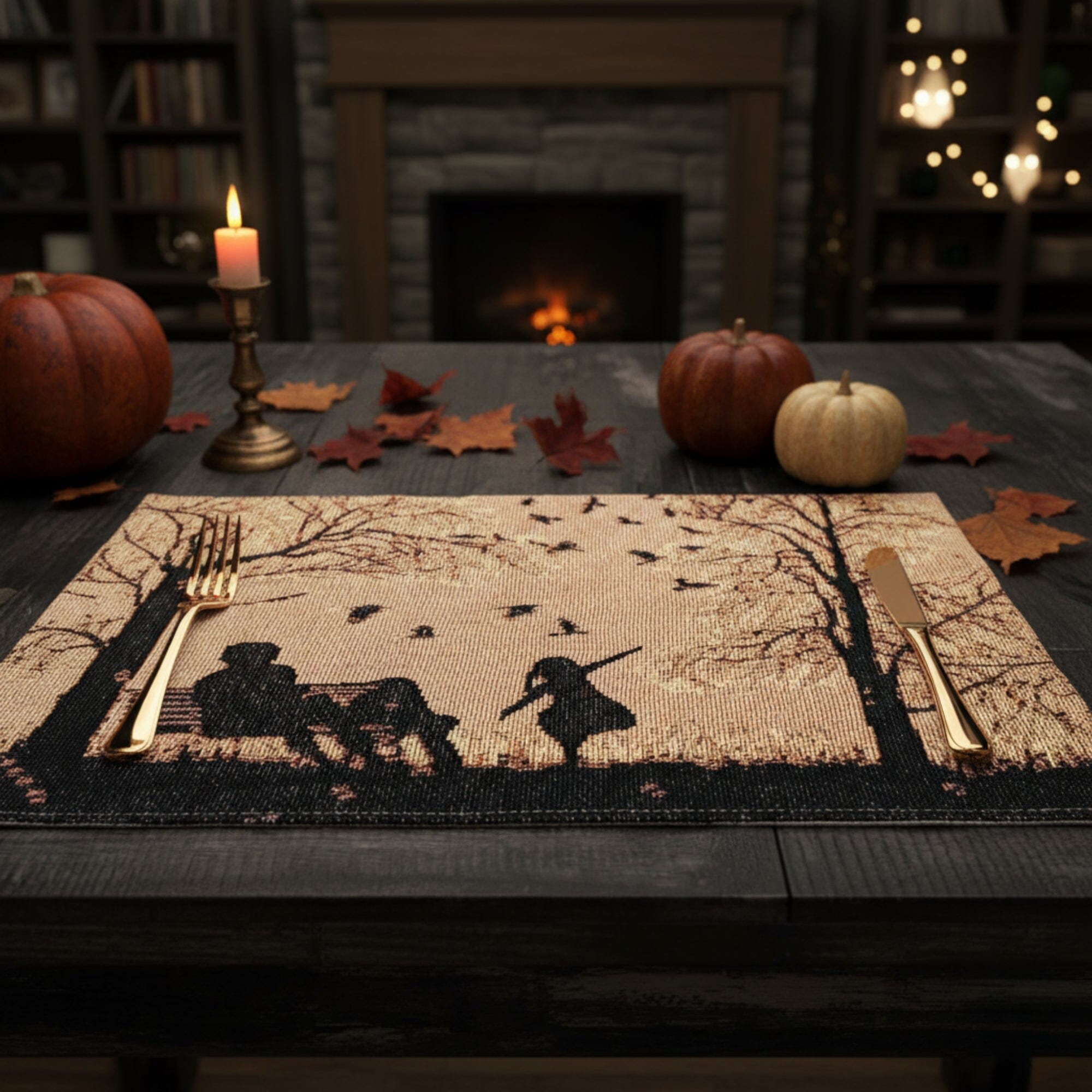 Set of 4 Pieces Autumn Birds Blessing Tapestry Dining Placemats 13" x 19" (Thanksgiving)