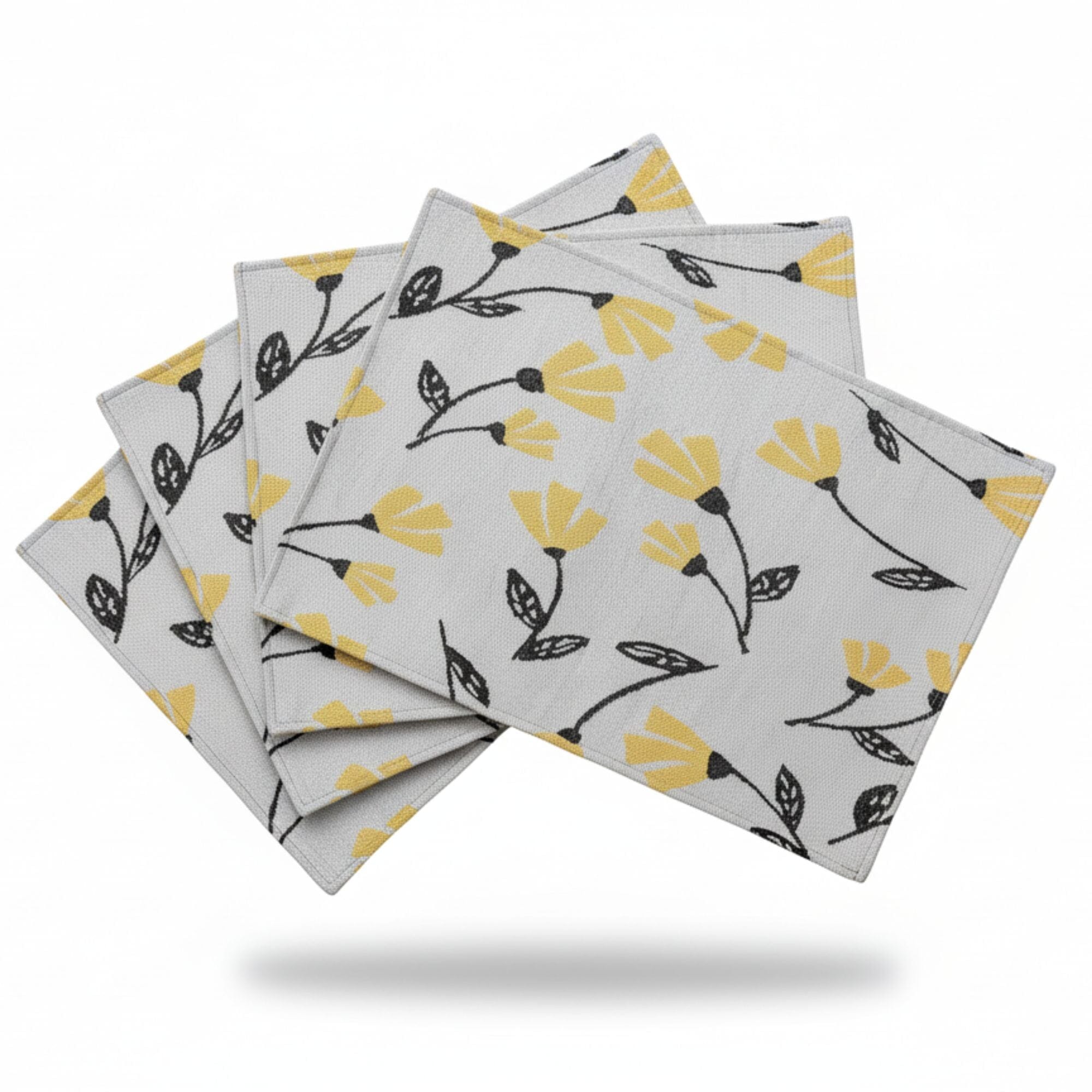 Set of 4-Pieces Sunshine Yellow Fleur Spring Tapestry Dining Table Placemats 13" x 19" (18112)