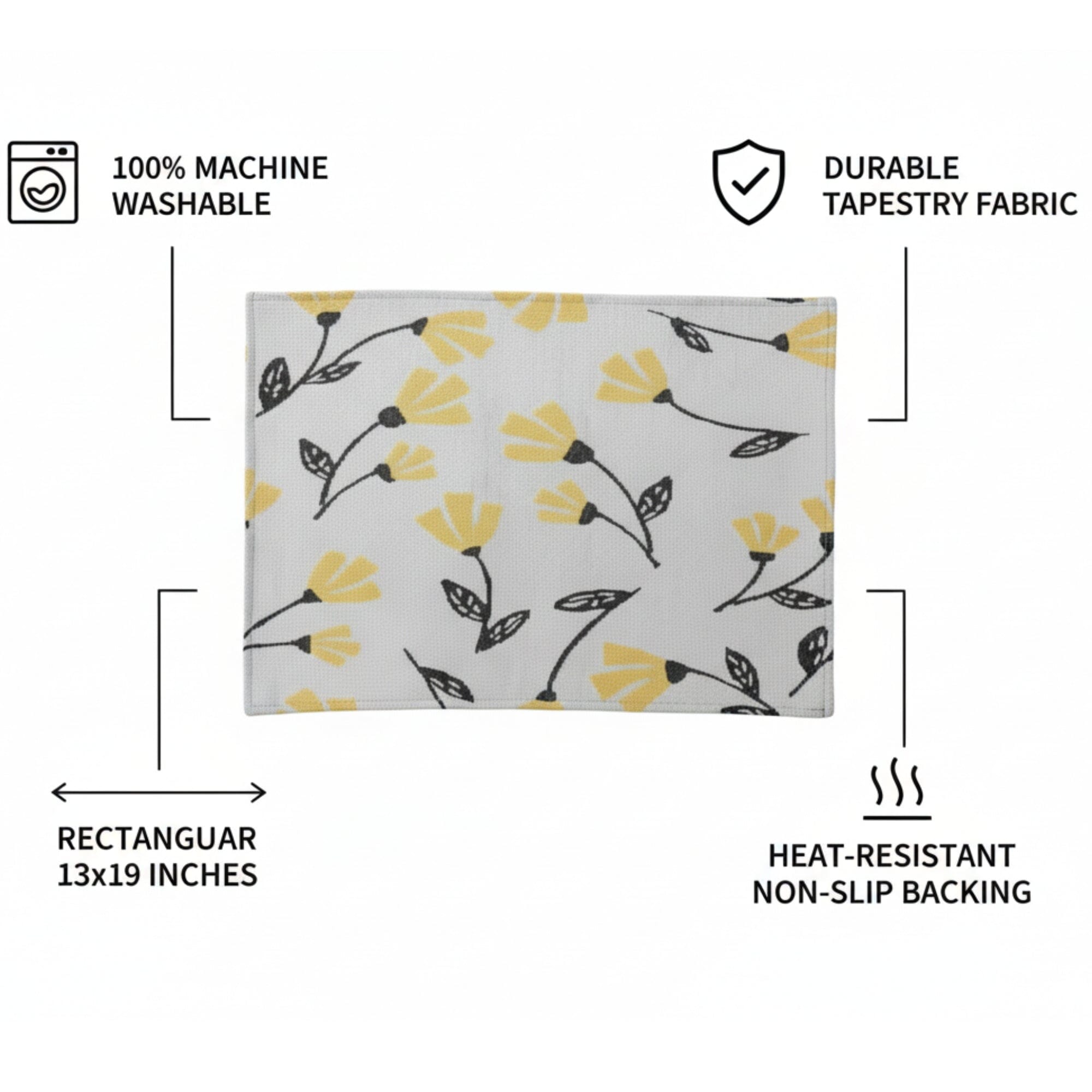 Set of 4-Pieces Sunshine Yellow Fleur Spring Tapestry Dining Table Placemats 13" x 19" (18112)