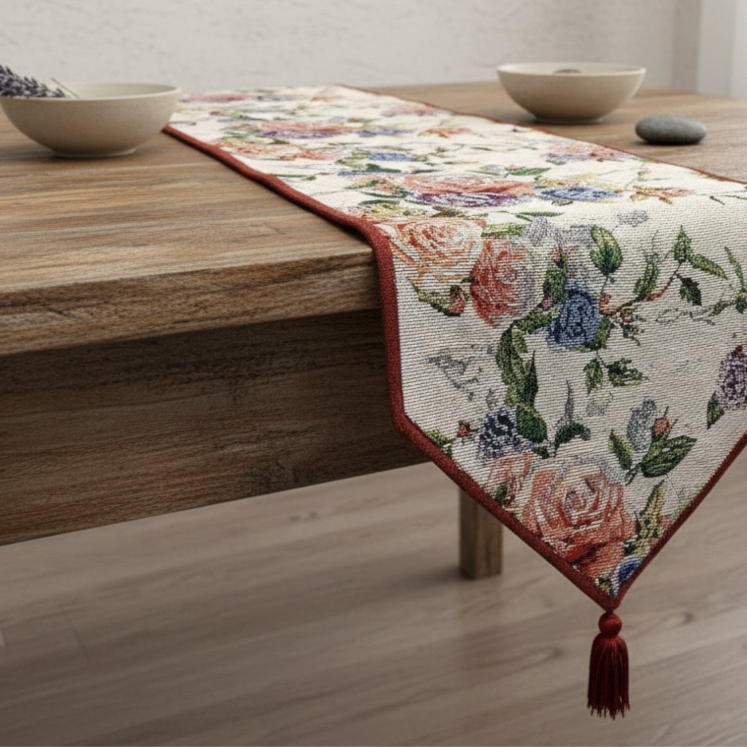 Vintage Romantic Roses Lovely Pink Floral Woven Tapestry Dining Table Runner (879)