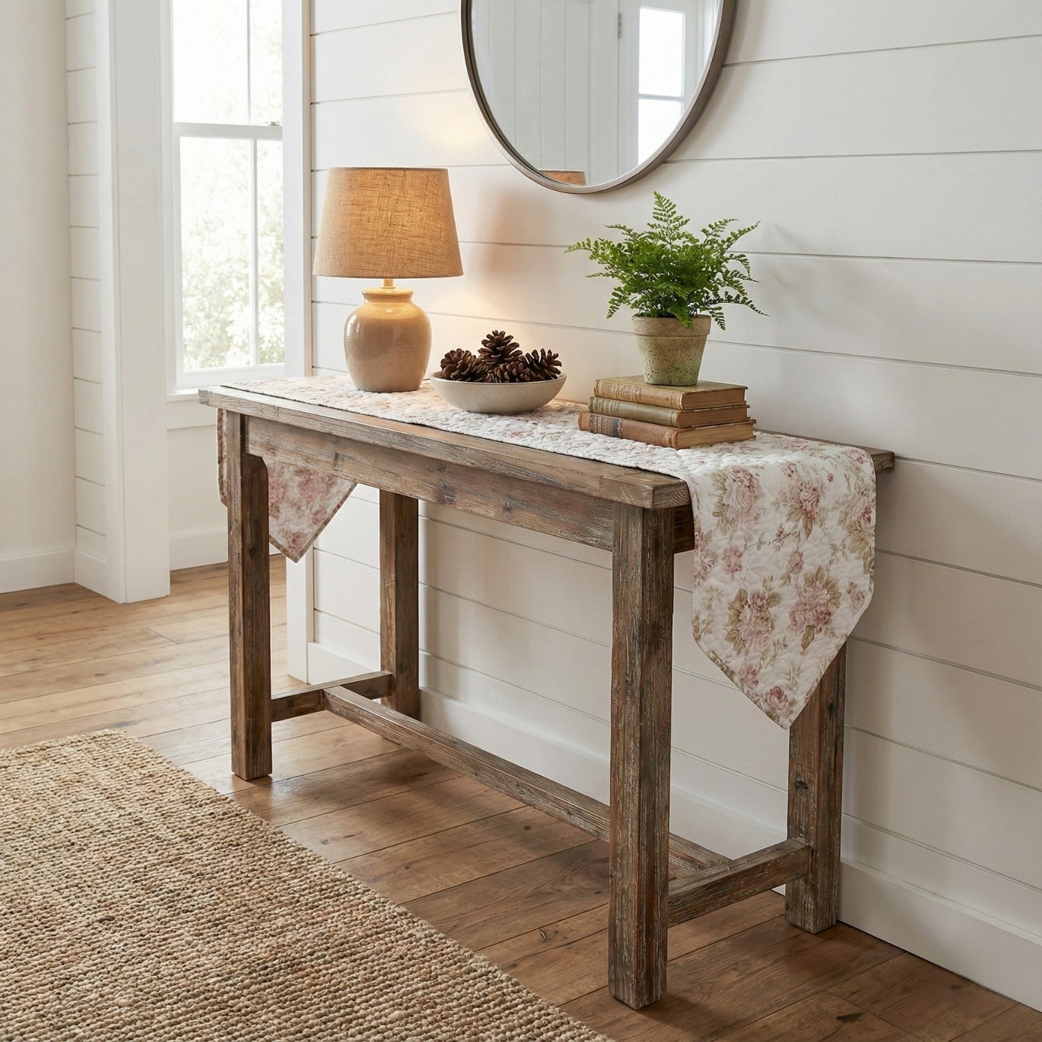 Hint of Mint Cottage Floral Roses Cotton Dining Table Runner (3036)