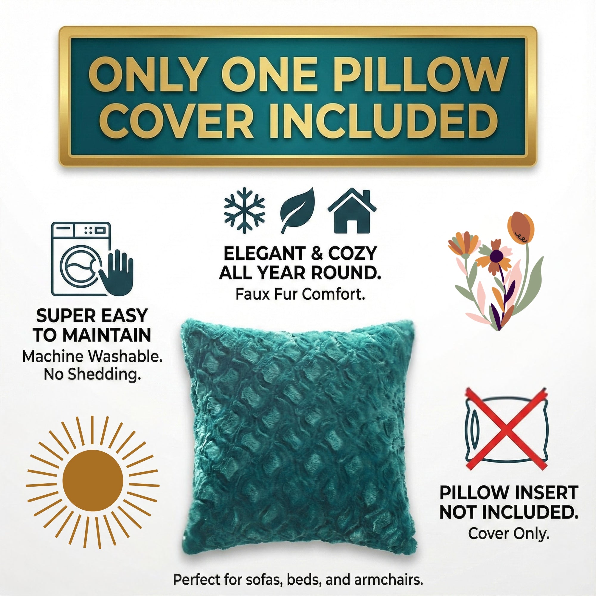 Jewel Tones Emerald Green Blue Luxury Faux Fur Throw Pillow Cover (171805)