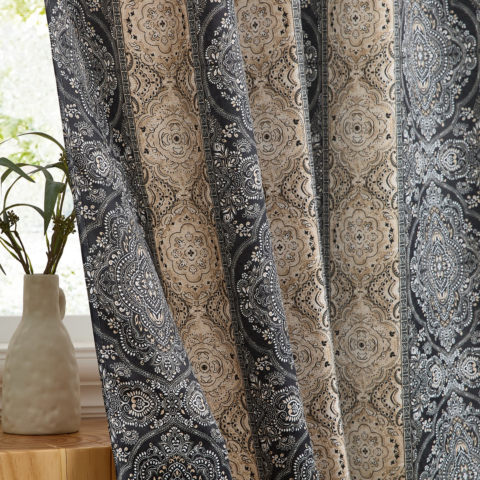 William Boho Damask Striped Curtains - Set of 2