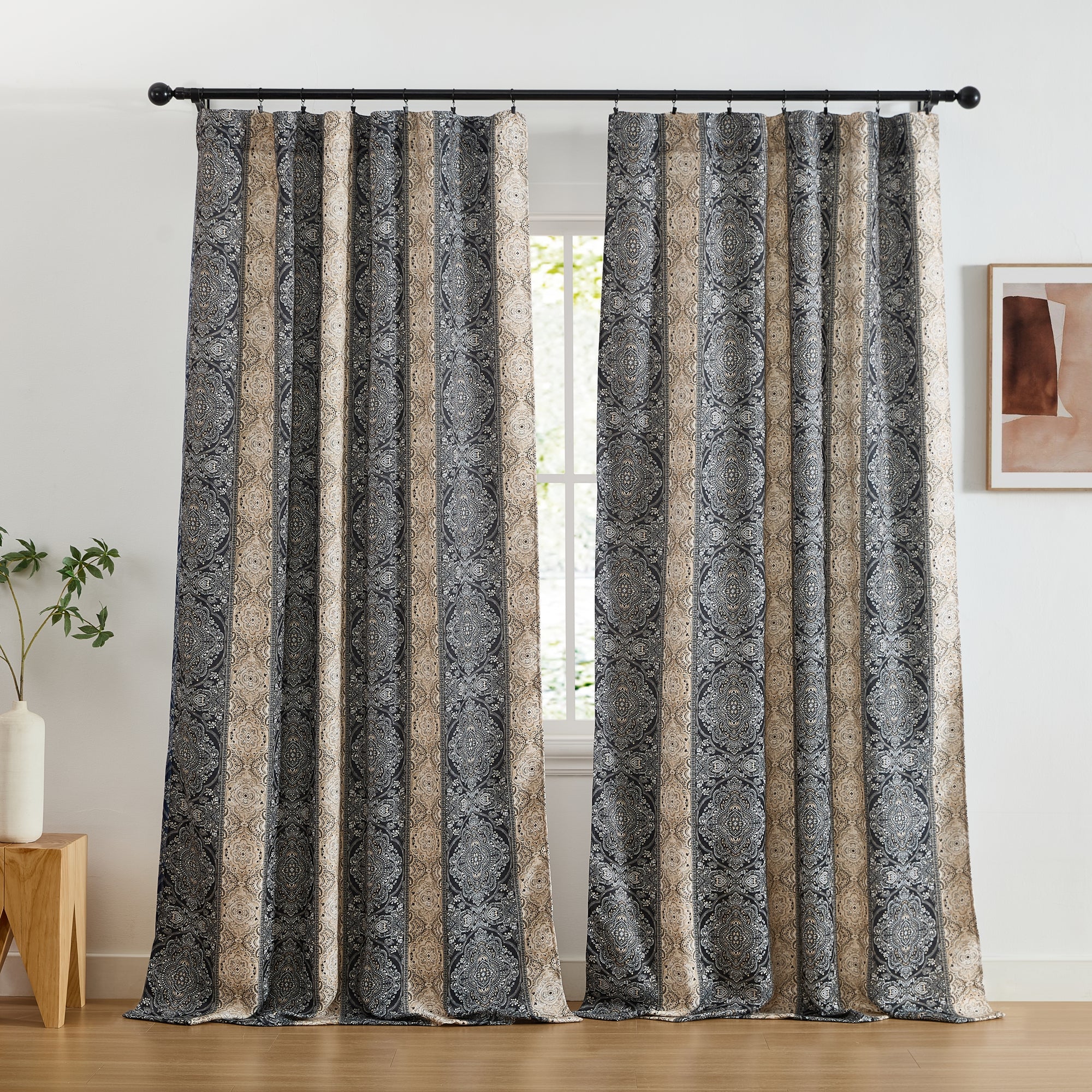 William Boho Damask Striped Curtains - Set of 2