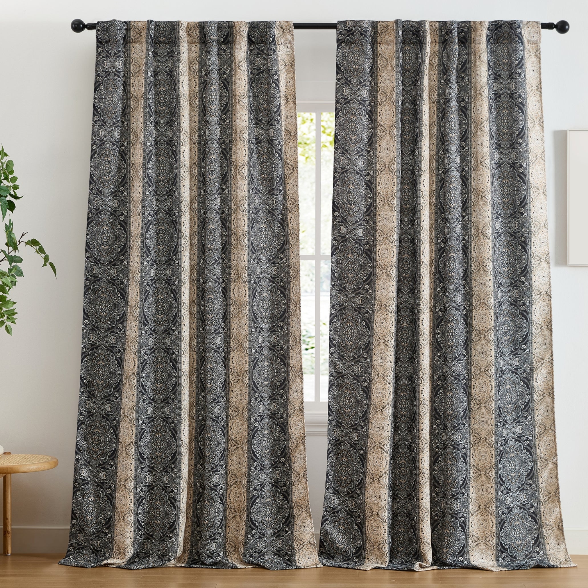 William Boho Damask Striped Curtains - Set of 2