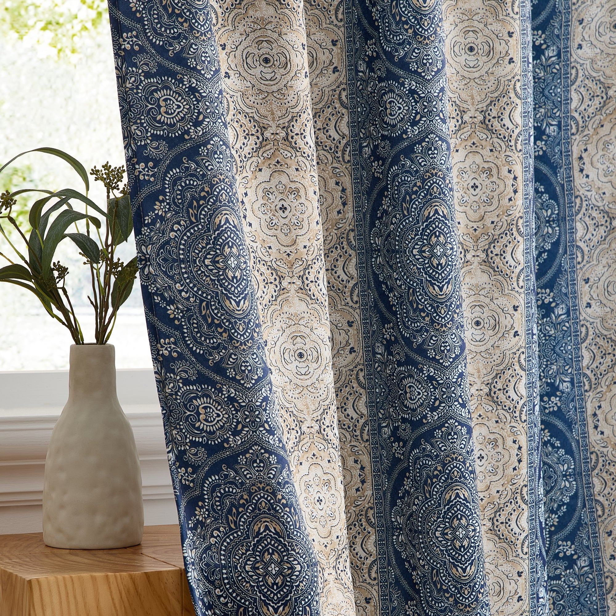 William Boho Damask Striped Curtains - Set of 2