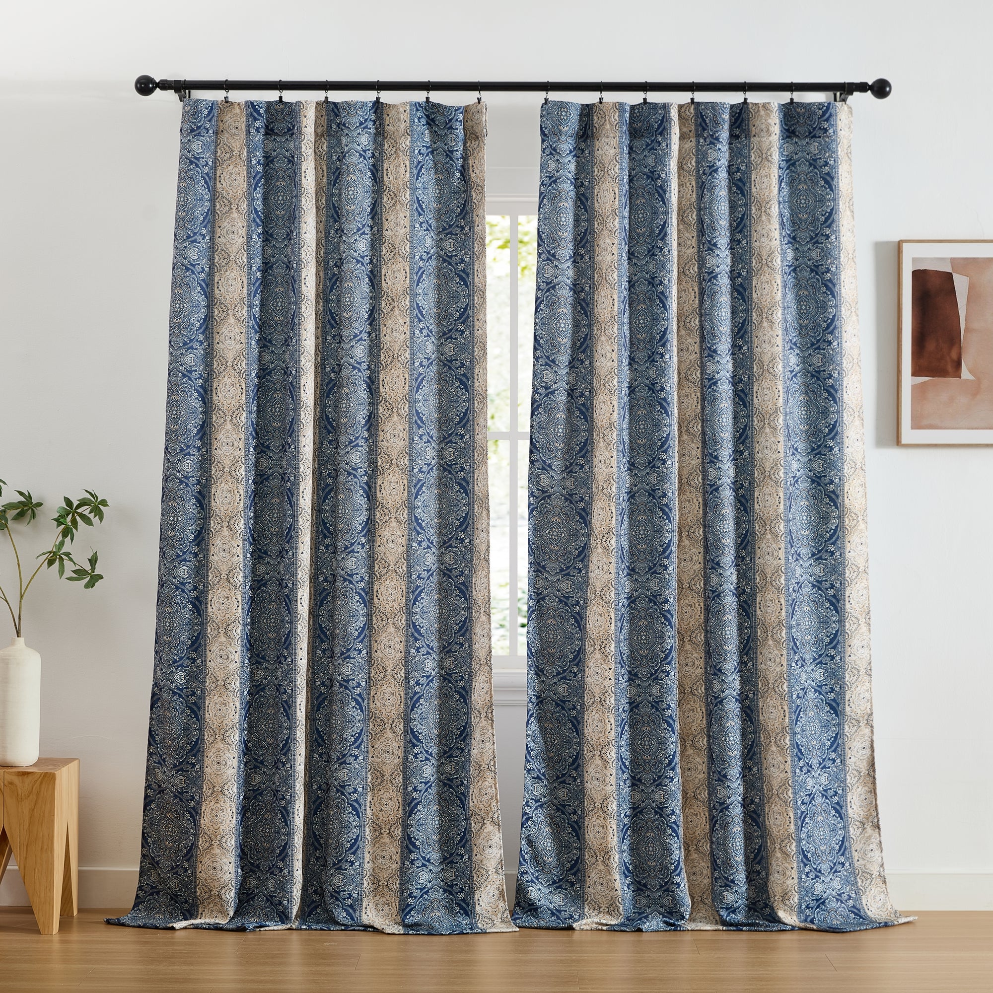 William Boho Damask Striped Curtains - Set of 2