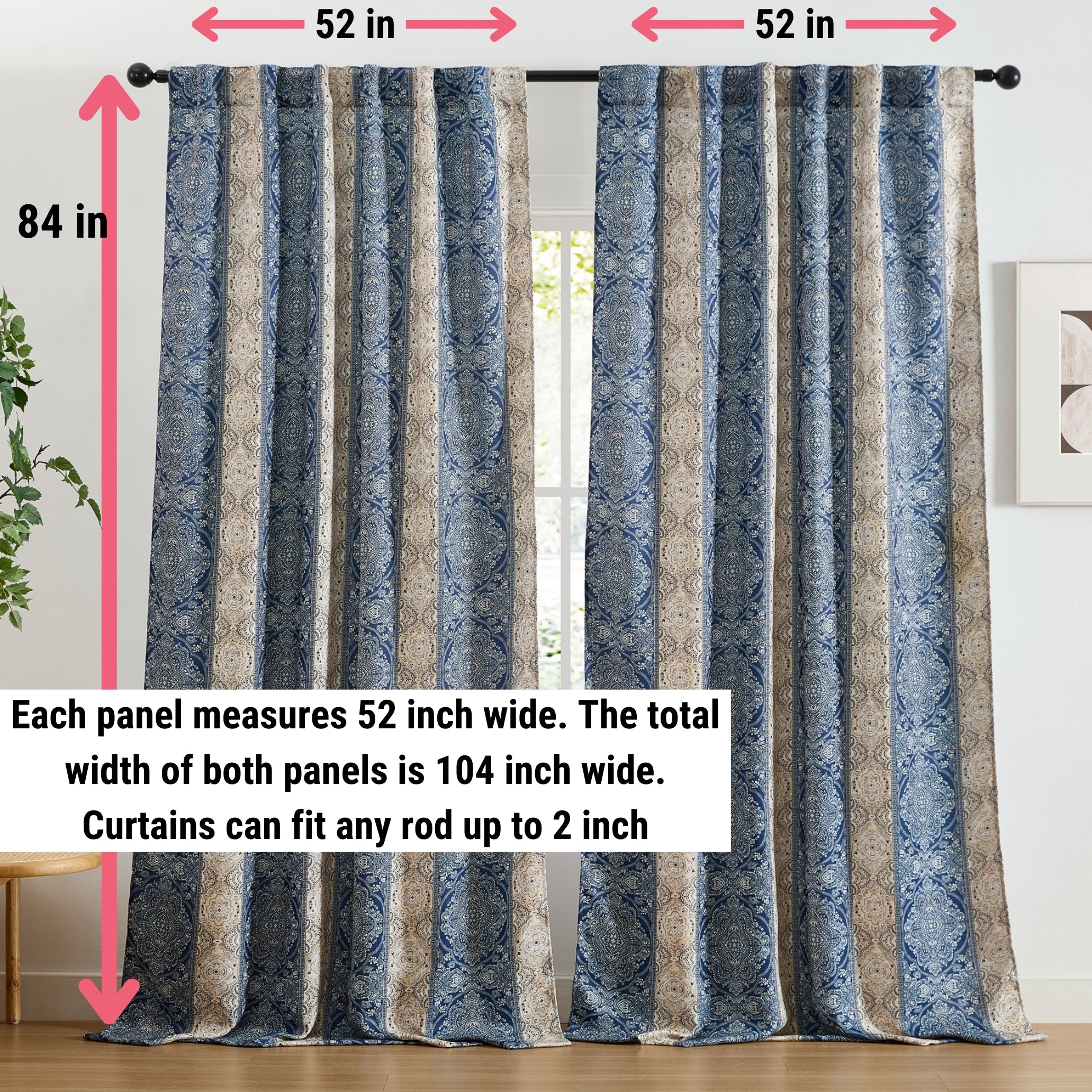William Boho Damask Striped Curtains - Set of 2