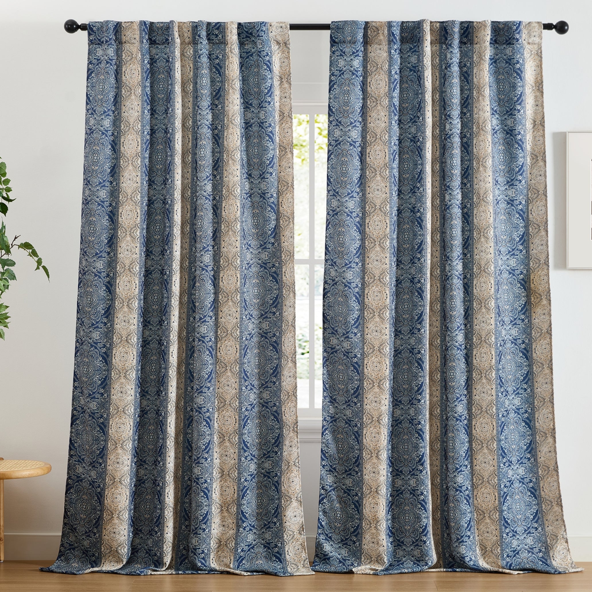 William Boho Damask Striped Curtains - Set of 2