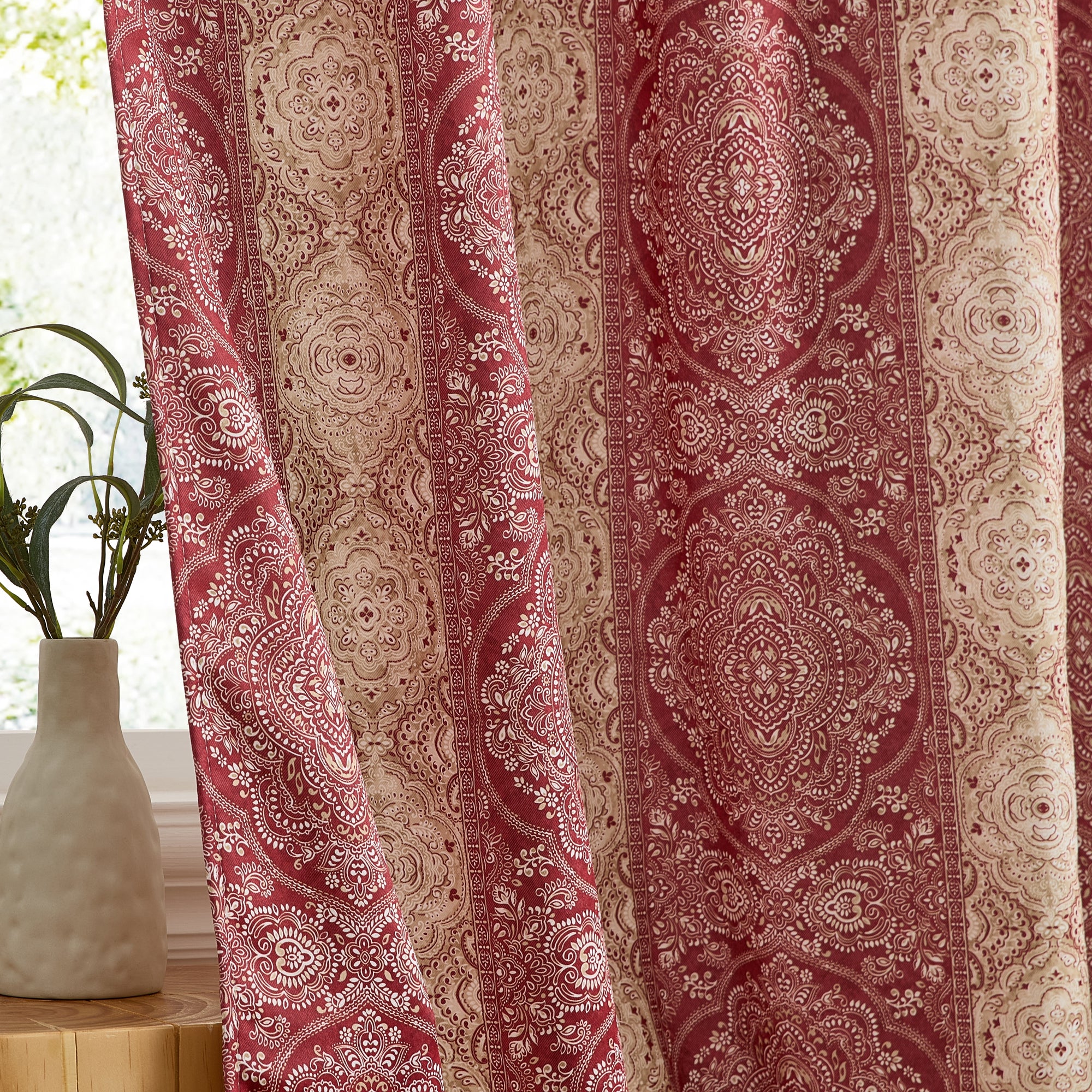 William Boho Damask Striped Curtains - Set of 2