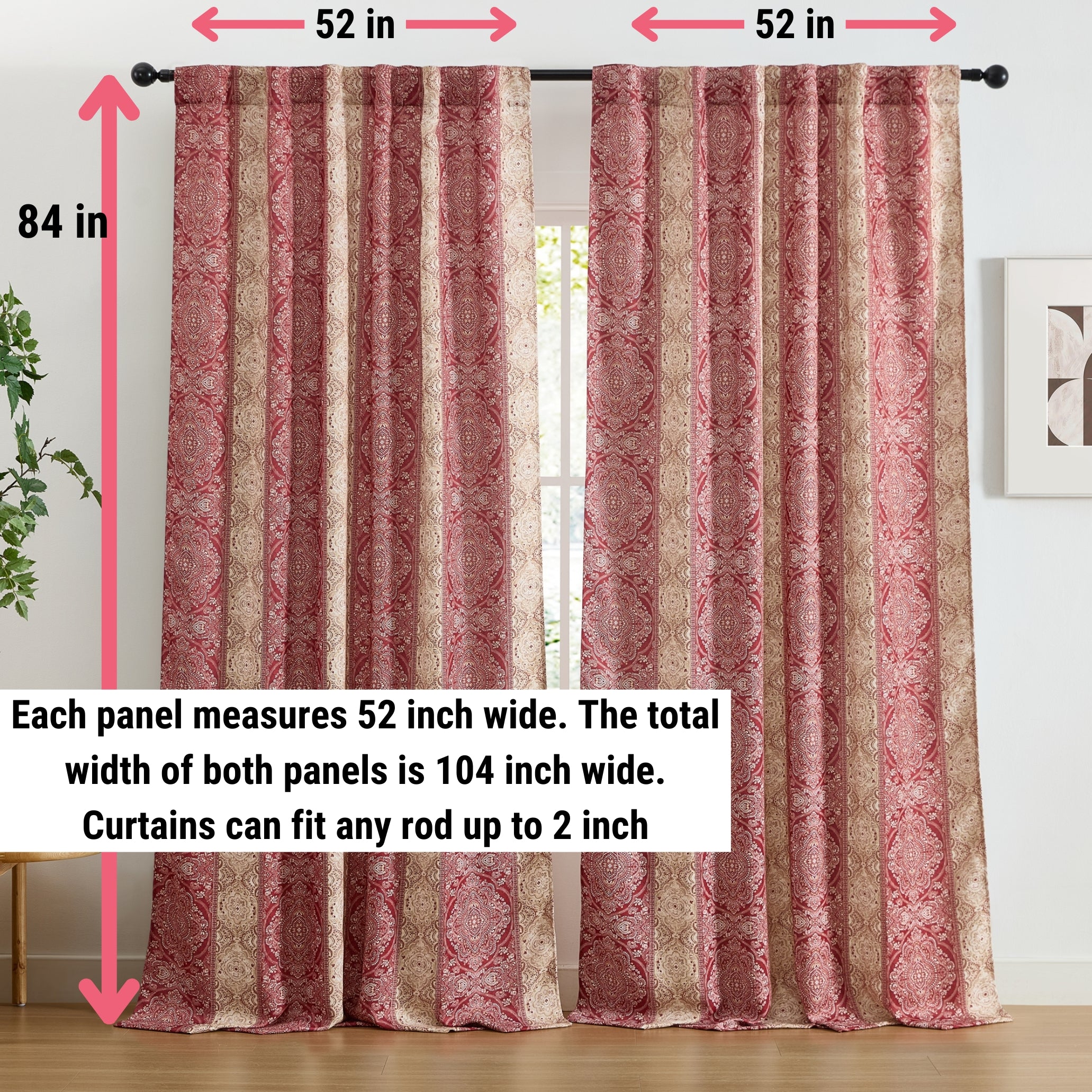 William Boho Damask Striped Curtains - Set of 2