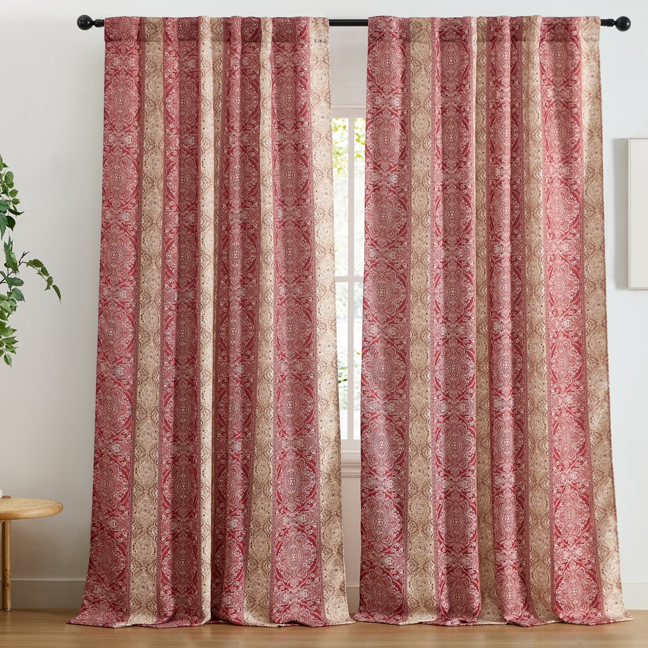 William Boho Damask Striped Curtains - Set of 2