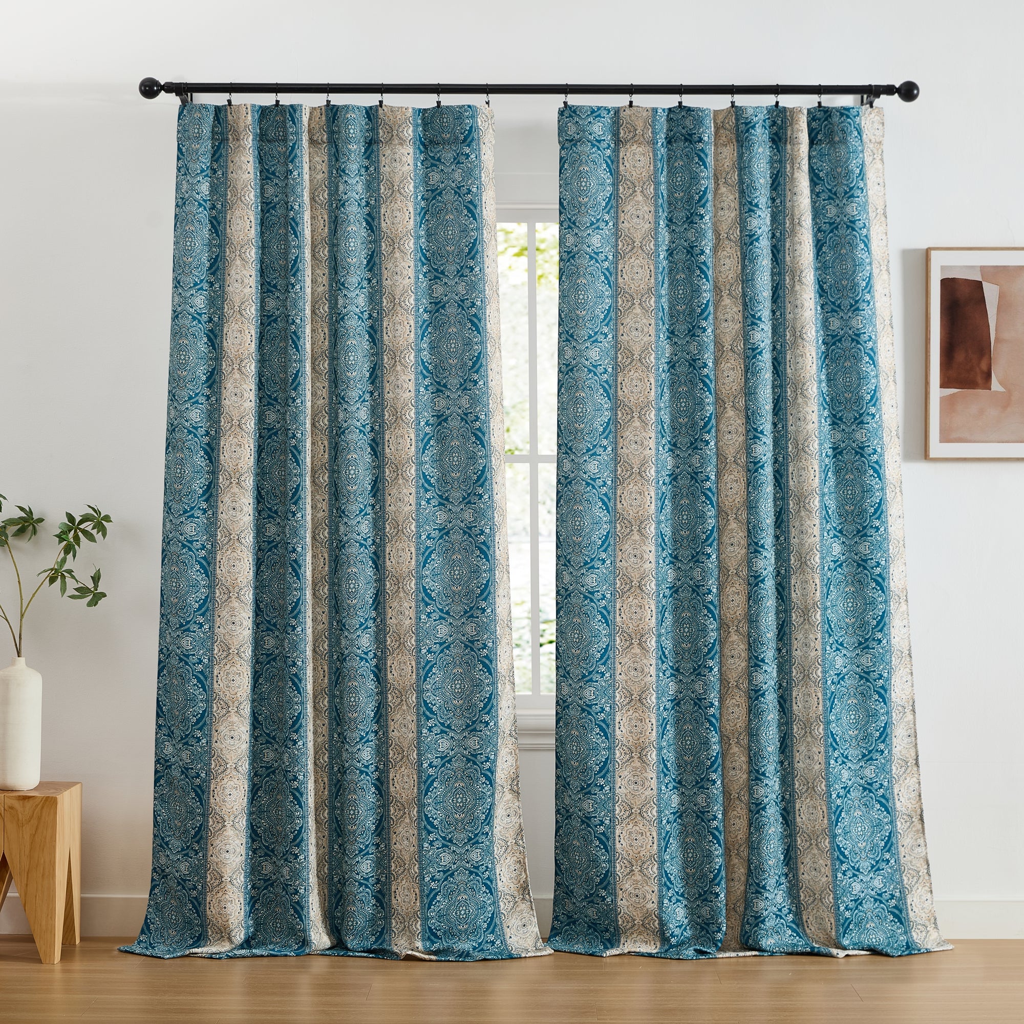 William Boho Damask Striped Curtains - Set of 2