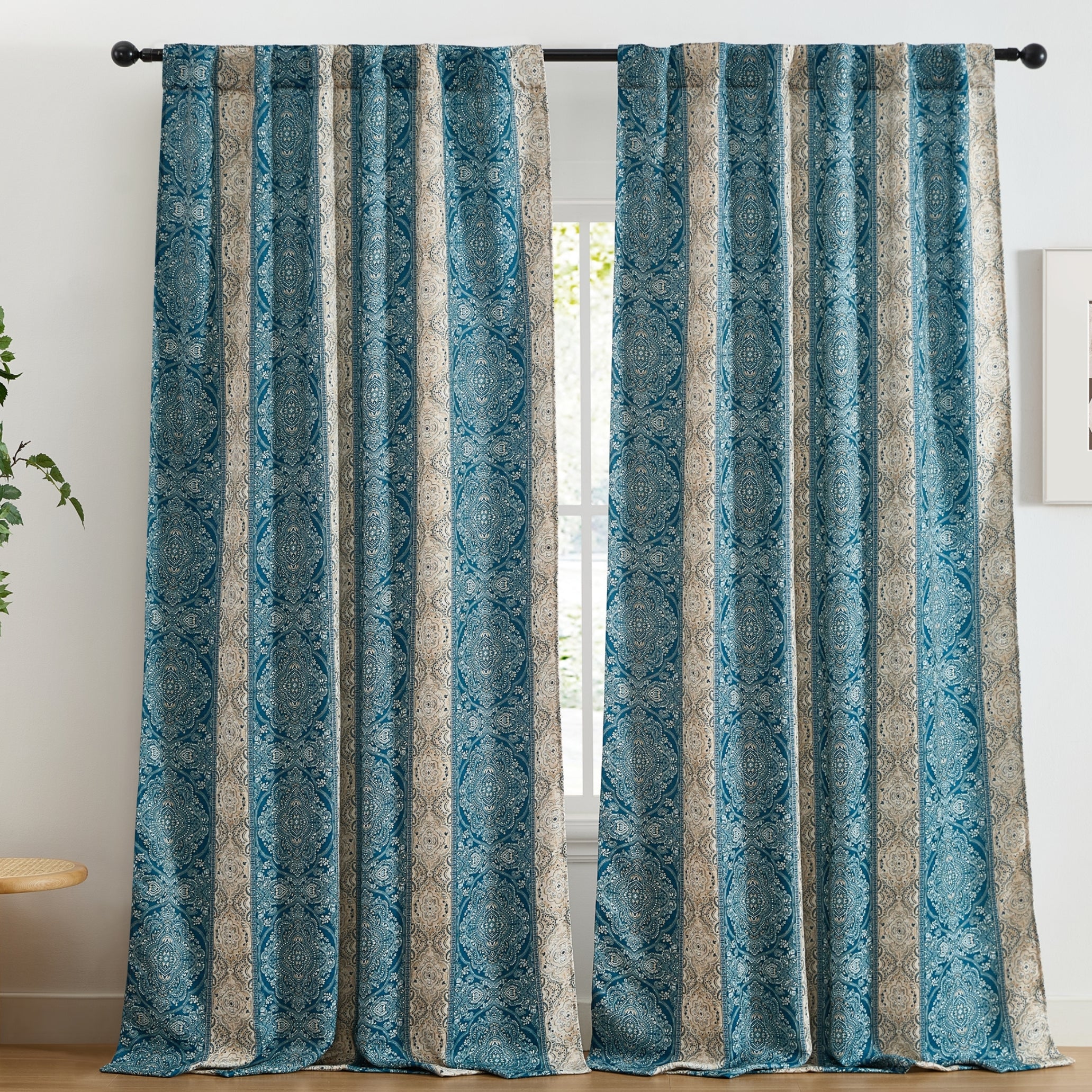 William Boho Damask Striped Curtains - Set of 2