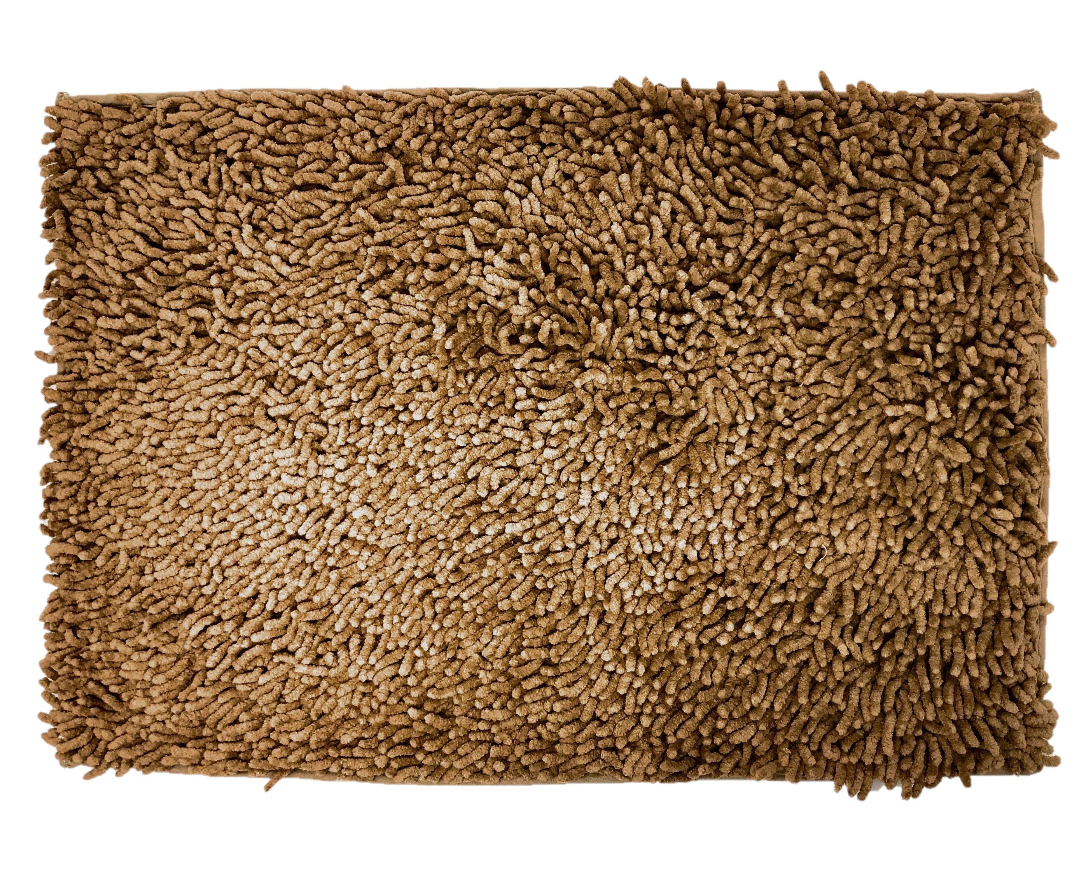 Coffee Brown Shaggy Soft Chenille Noodle Carpet Rug Bath Mat