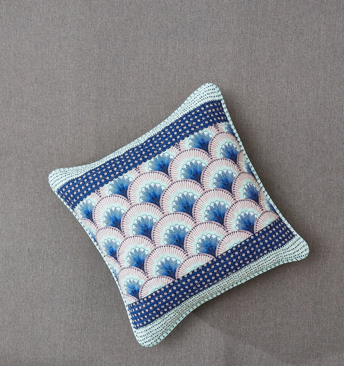 Set of 2-Pieces Mediterranean Fans Waves Minty Blue Throw Pillow Covers, 18" x 18" (JHW884)