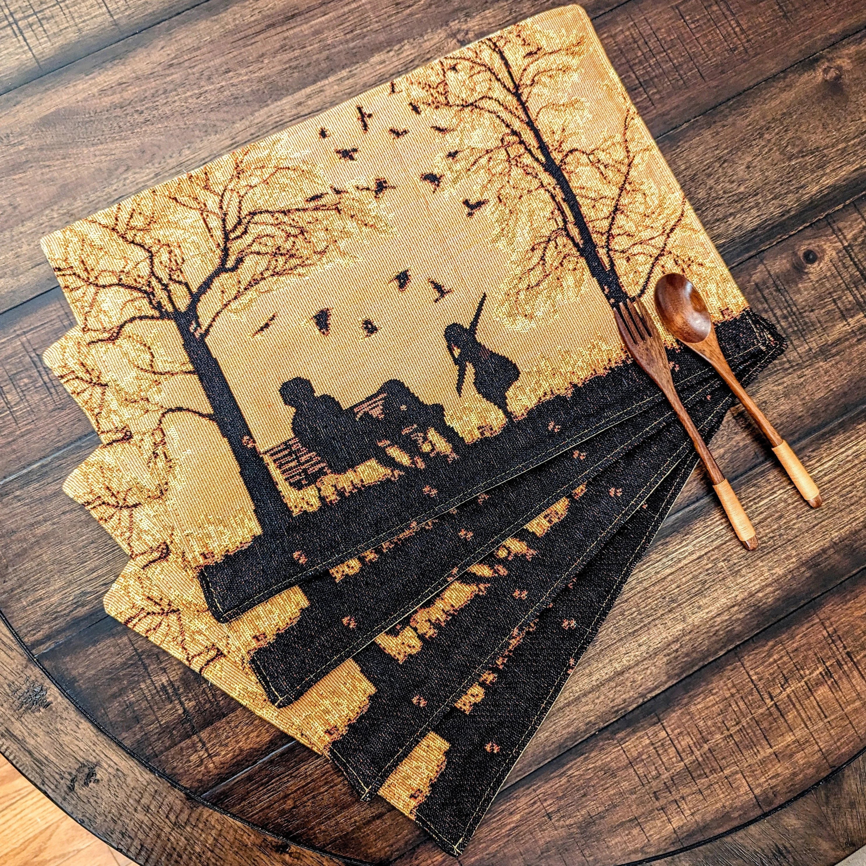 Set of 4 Pieces Autumn Birds Blessing Tapestry Dining Placemats 13" x 19" (Thanksgiving)
